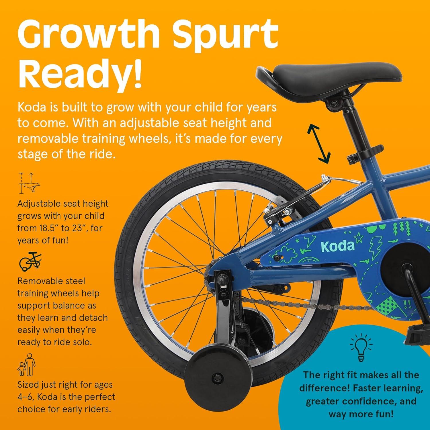 Retrospec Koda Plus Kids Bike for Boys & Girls Ages 4-6 Years – 16″ Children’s Bicycle, Adjustable Seat & Handlebars(Blue Bolt)