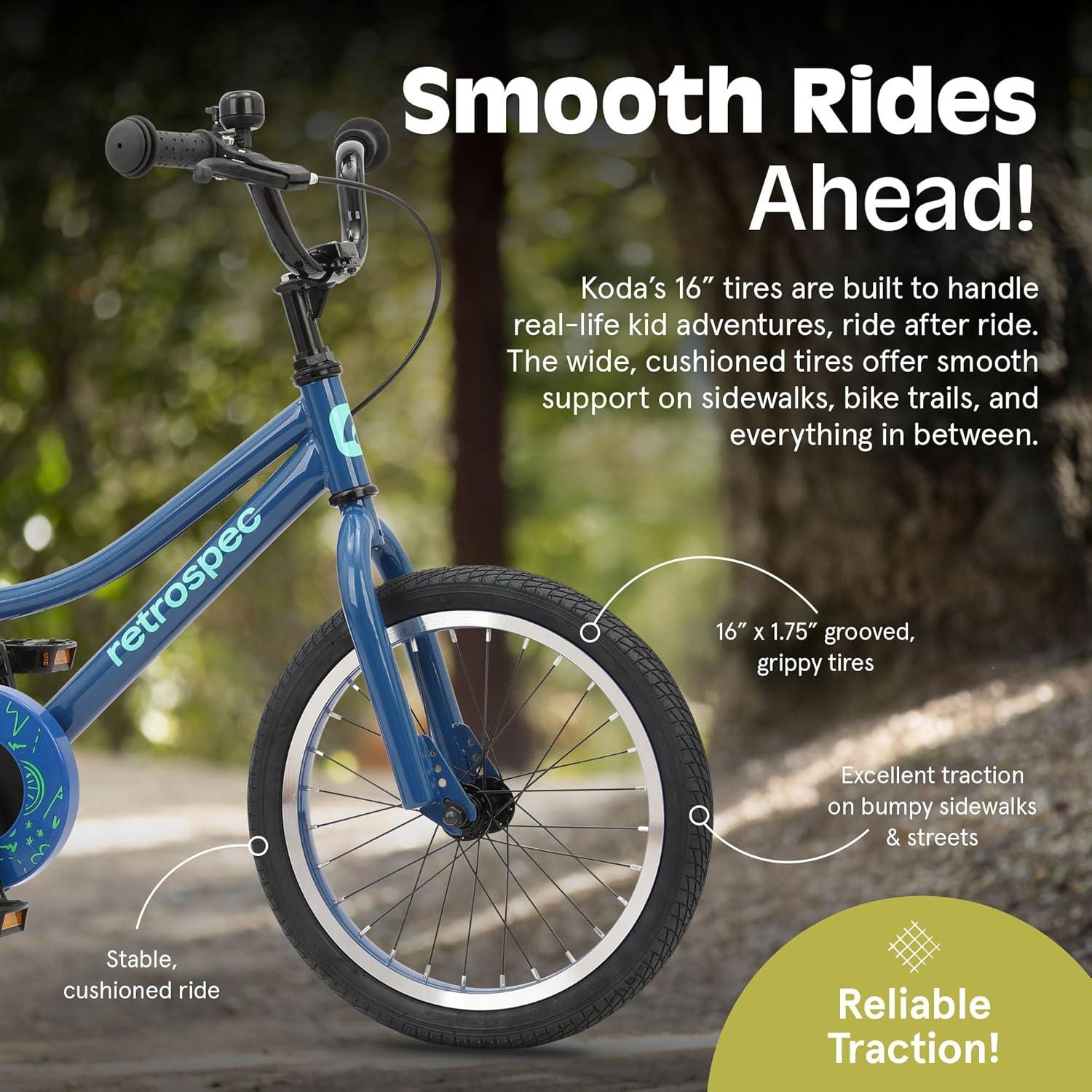 Retrospec Koda Plus Kids Bike for Boys & Girls Ages 4-6 Years – 16″ Children’s Bicycle, Adjustable Seat & Handlebars(Blue Bolt)