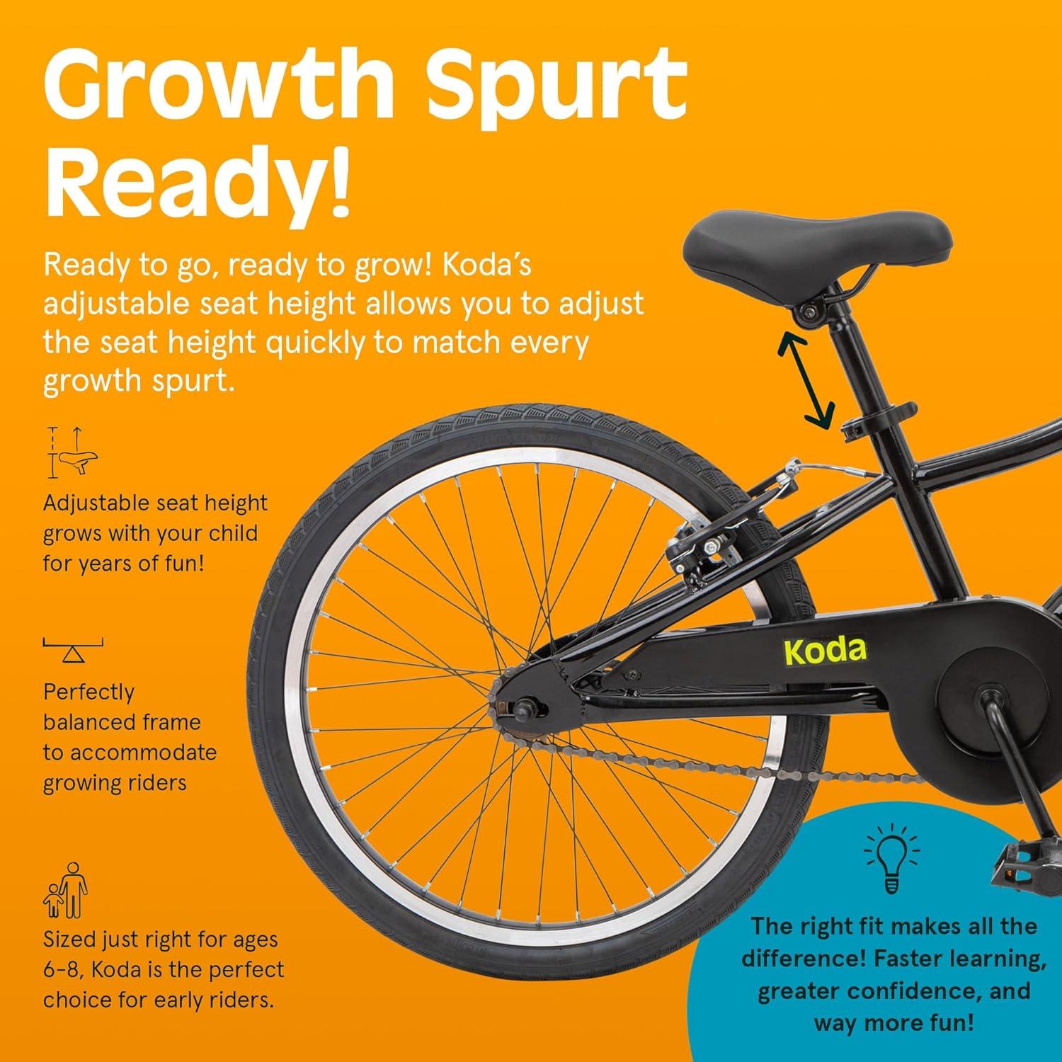 Retrospec Koda Plus Kids Bike for Boys & Girls Ages 6-8 Years – 20″ Children’s Bicycle, Adjustable Seat & Handlebars(Black Neon)