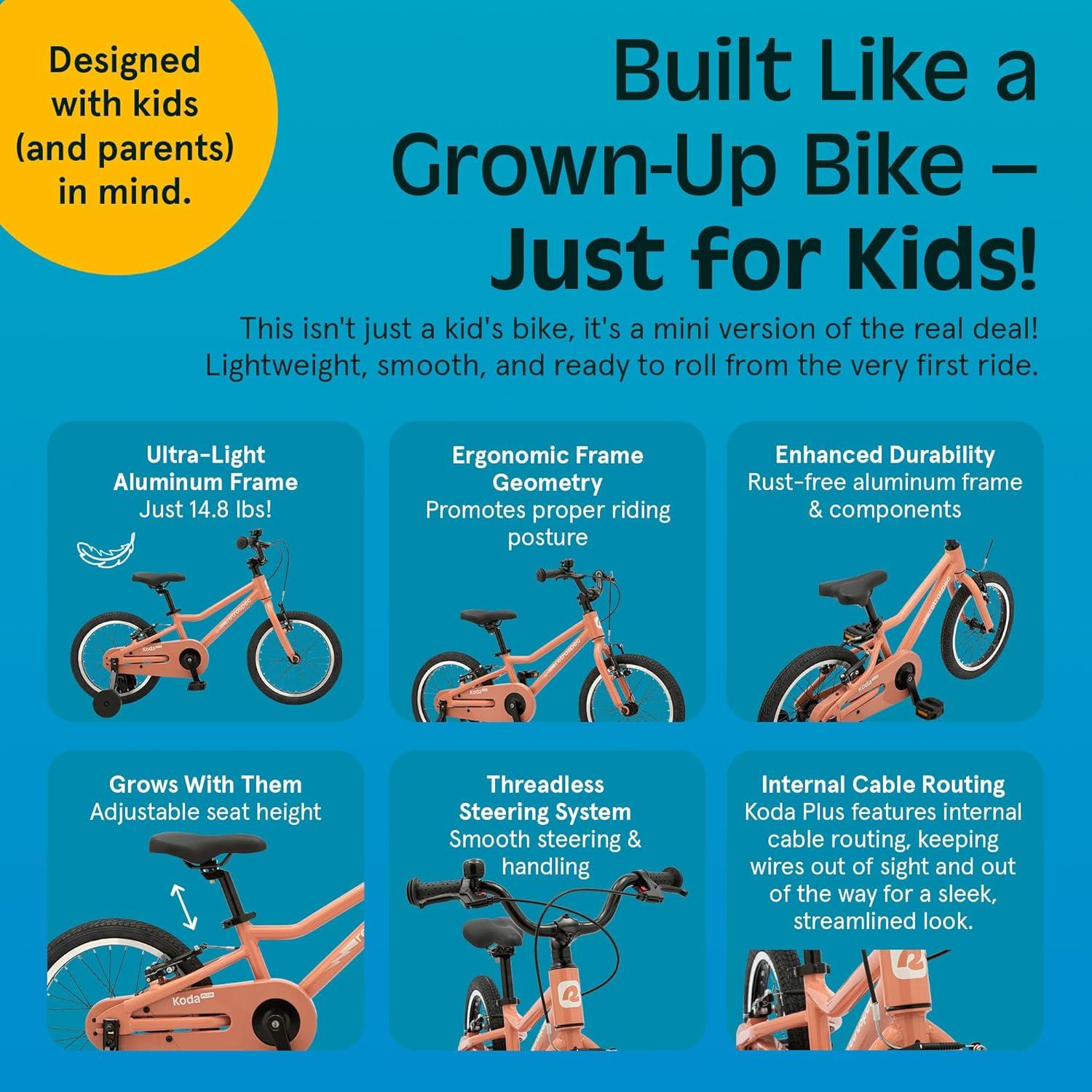 Retrospec Koda Plus Kids Bike for Boys & Girls Ages 4-6 Years – 16″ Children’s Bicycle, Adjustable Seat & Handlebars(Rose)