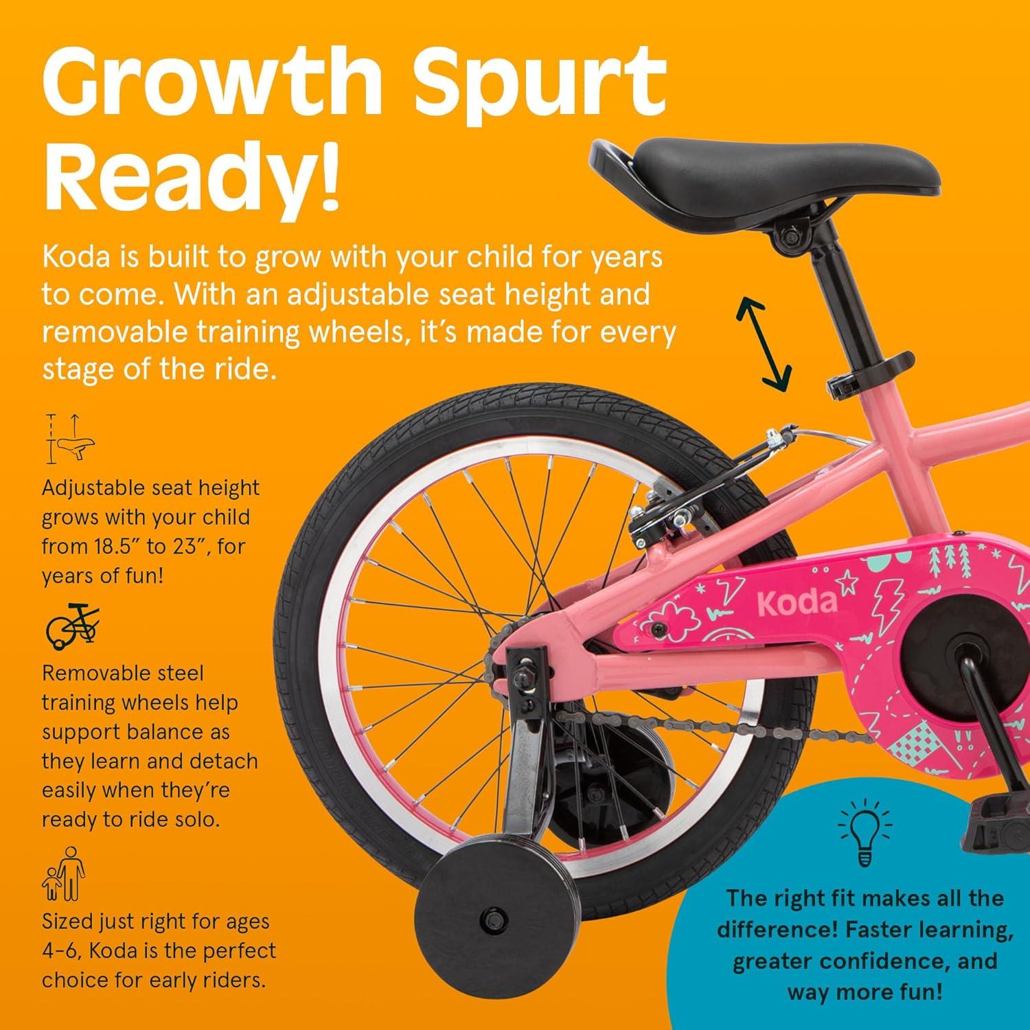 Retrospec Koda Plus Kids Bike for Boys & Girls Ages 4-6 Years – 16″ Children’s Bicycle, Adjustable Seat & Handlebars(Cotton Candy)