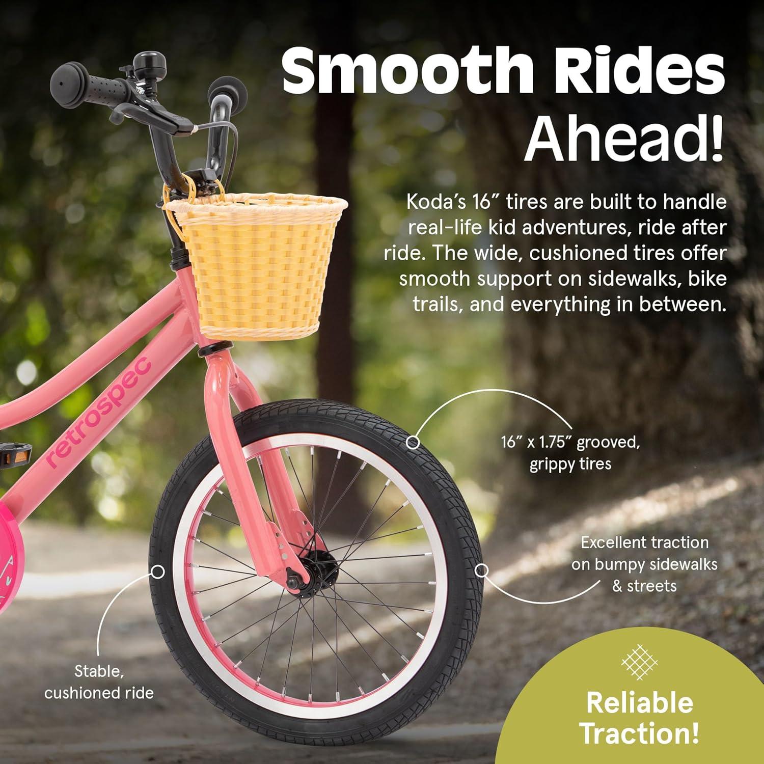 Retrospec Koda Plus Kids Bike for Boys & Girls Ages 4-6 Years – 16″ Children’s Bicycle, Adjustable Seat & Handlebars(Cotton Candy)