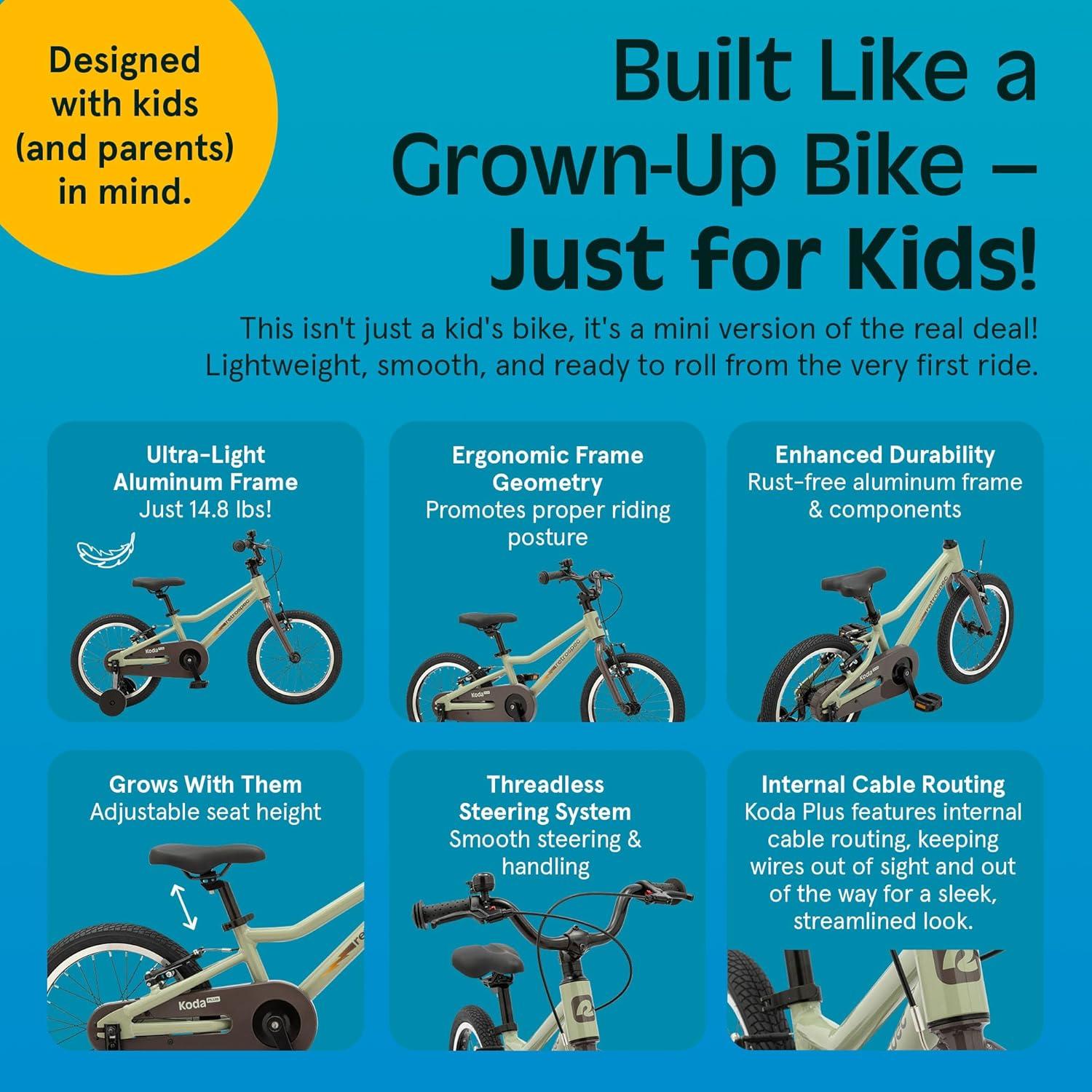 Retrospec Koda Plus Kids Bike for Boys & Girls Ages 4-6 Years – 16″ Children’s Bicycle, Adjustable Seat & Handlebars(Iguana)
