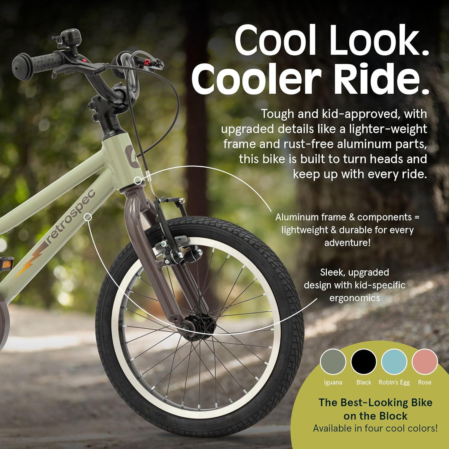 Retrospec Koda Plus Kids Bike for Boys & Girls Ages 4-6 Years – 16″ Children’s Bicycle, Adjustable Seat & Handlebars(Iguana)