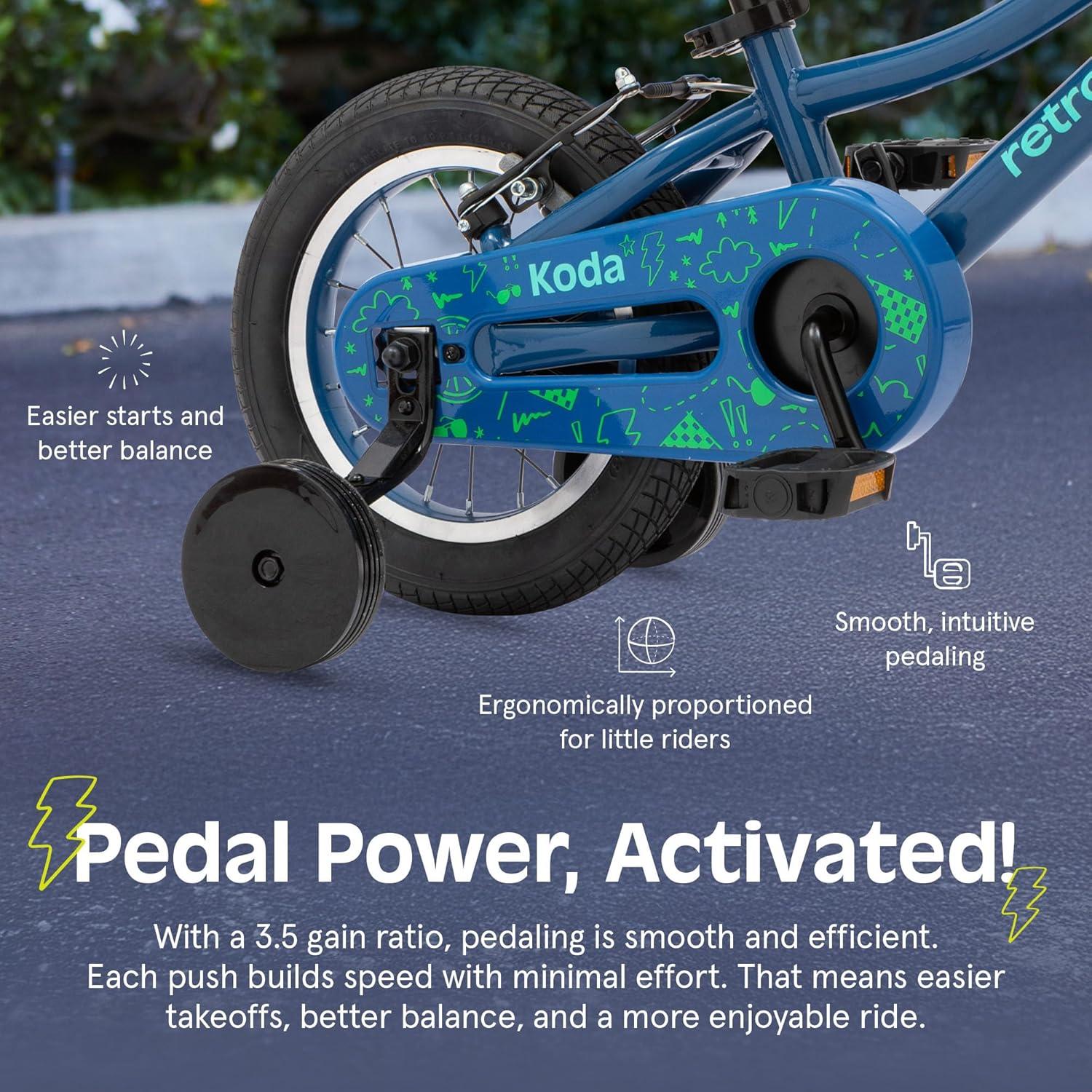Retrospec Koda Plus Kids Bike for Boys & Girls Ages 2-3 Years – 12″ Children’s Bicycle, Adjustable Seat & Handlebars, Removable Training Wheels, Front Hand Brakes, Rear Coaster Brake & Safety Bell(Blue Bolt)
