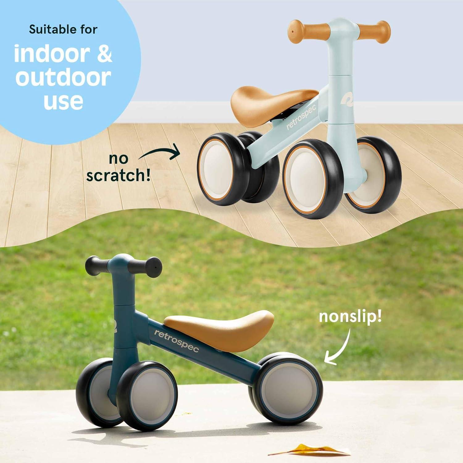 Retrospec Cricket 2 Baby Walker Balance Bike with 4 Wheels – Safe Learning Toy for Ages 12-24 Months – Scratch-Resistant Indoor Outdoor Toddler Riding Toy with Steering Limit & Soft Grips(Baby Blue)
