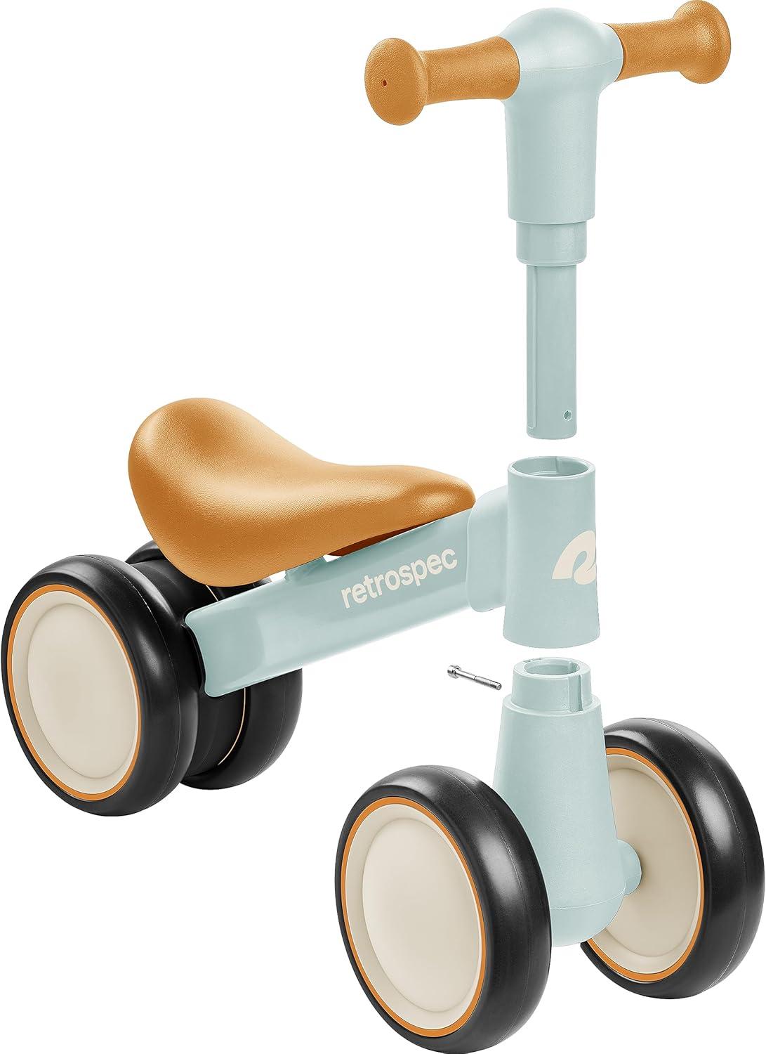 Retrospec Cricket 2 Baby Walker Balance Bike with 4 Wheels – Safe Learning Toy for Ages 12-24 Months – Scratch-Resistant Indoor Outdoor Toddler Riding Toy with Steering Limit & Soft Grips(Baby Blue)