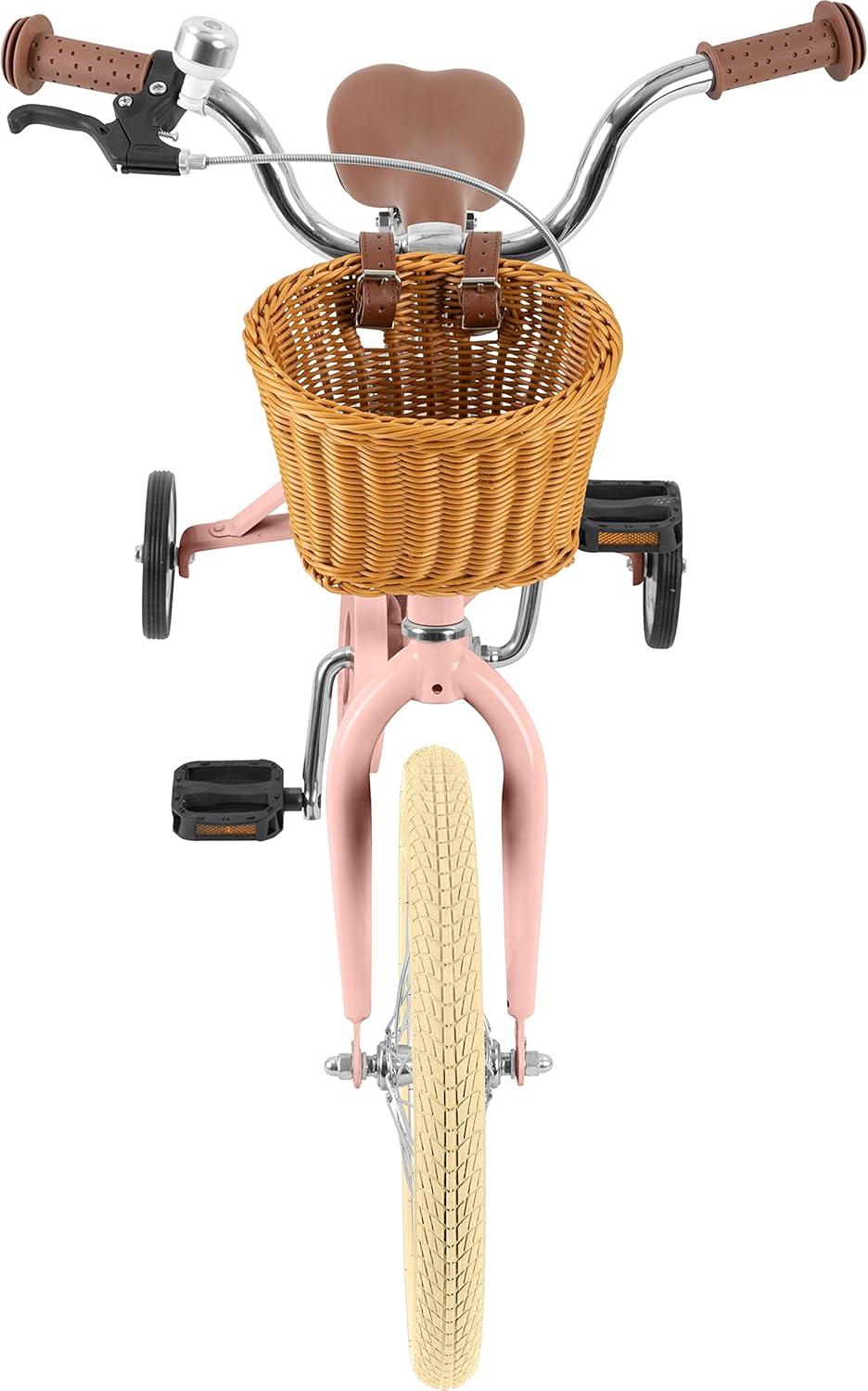 Retrospec Beaumont Mini 16in Kids Bike with Training Wheels & Basket – Beginner Bicycle for 4-6 Year Olds, Low-Profile Frame, V-Brakes & Safety Bell(Blush)