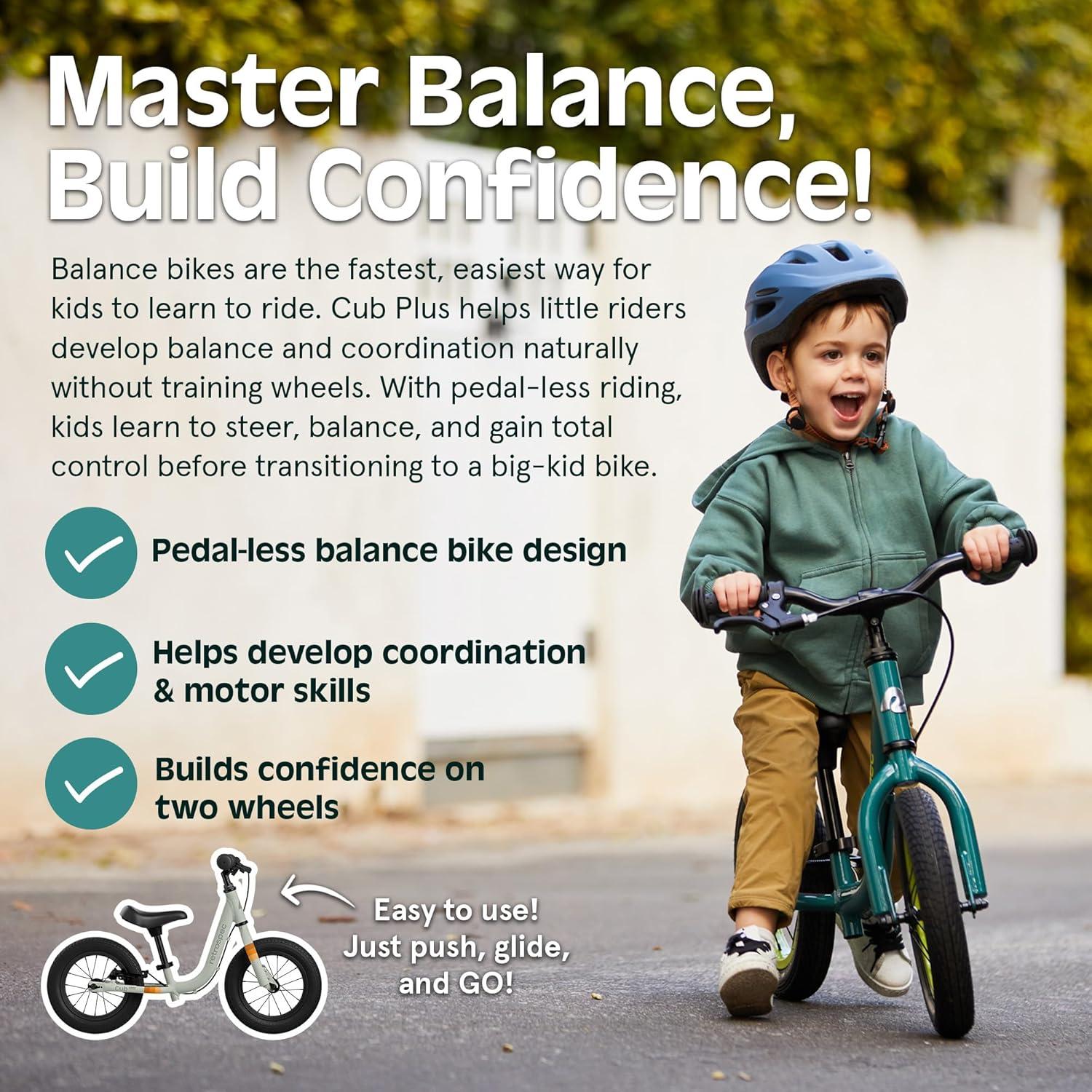 Retrospec Cub Plus Toddler Balance Bike for Boys & Girls Ages 18 Months – 4 Years No Pedals with Lightweight Frame and Adjustable V-Brake, Seat and Handlebar for Kids(Arbor)