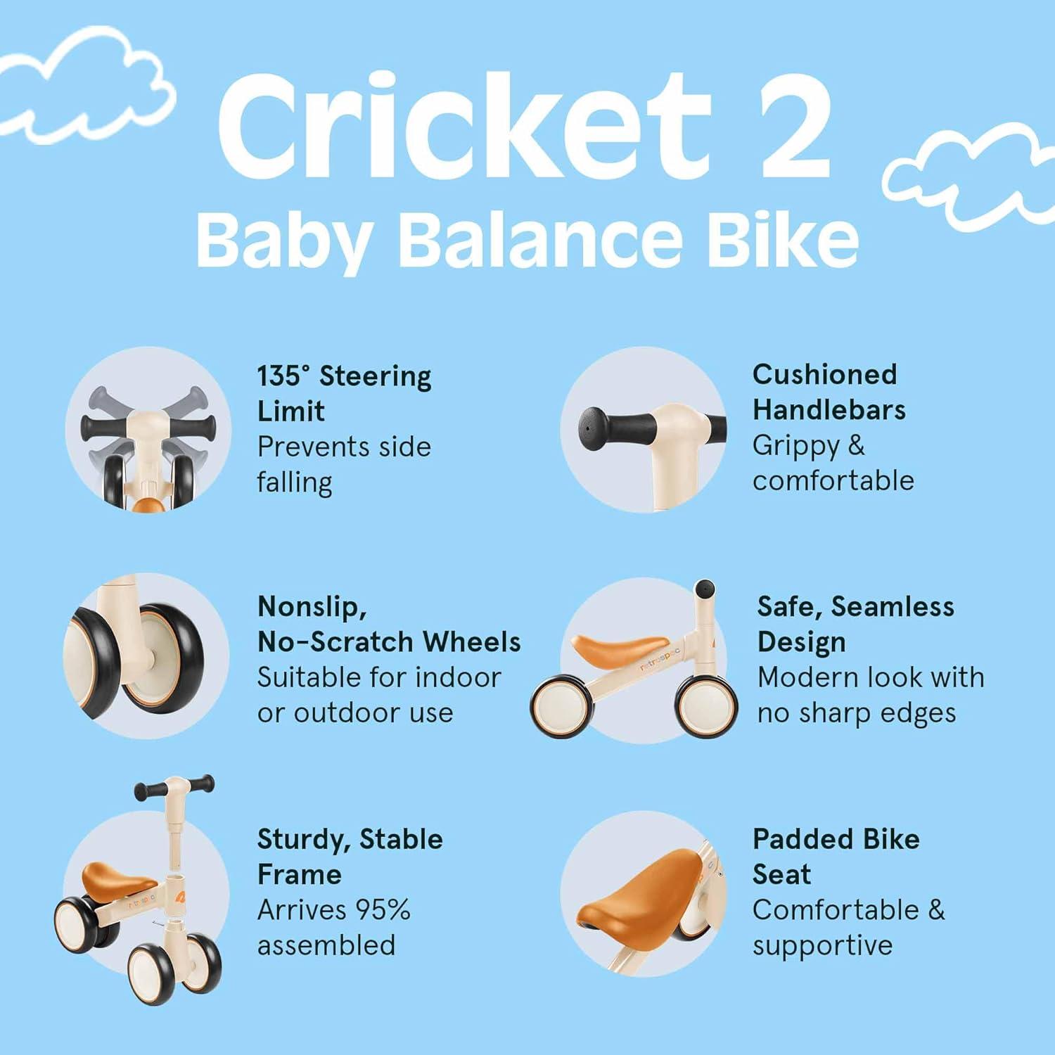 Retrospec Cricket 2 Baby Walker Balance Bike with 4 Wheels – Safe Learning Toy for Ages 12-24 Months – Scratch-Resistant Indoor Outdoor Toddler Riding Toy with Steering Limit & Soft Grips(Sandcastle)