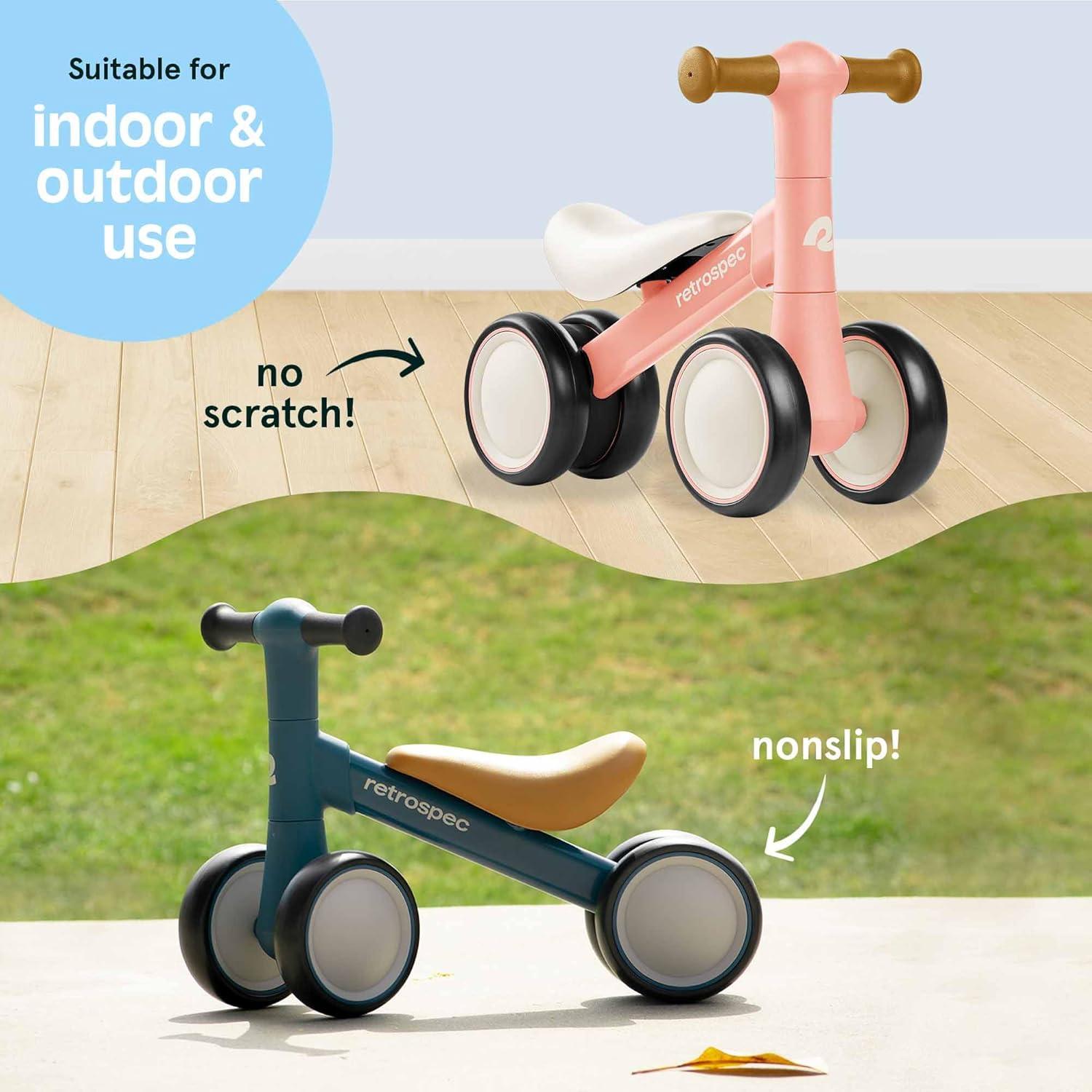 Retrospec Cricket 2 Baby Walker Balance Bike with 4 Wheels – Safe Learning Toy for Ages 12-24 Months – Scratch-Resistant Indoor Outdoor Toddler Riding Toy with Steering Limit & Soft Grips(Baby Pink)