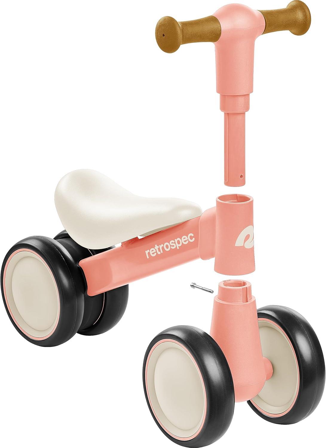 Retrospec Cricket 2 Baby Walker Balance Bike with 4 Wheels – Safe Learning Toy for Ages 12-24 Months – Scratch-Resistant Indoor Outdoor Toddler Riding Toy with Steering Limit & Soft Grips(Baby Pink)