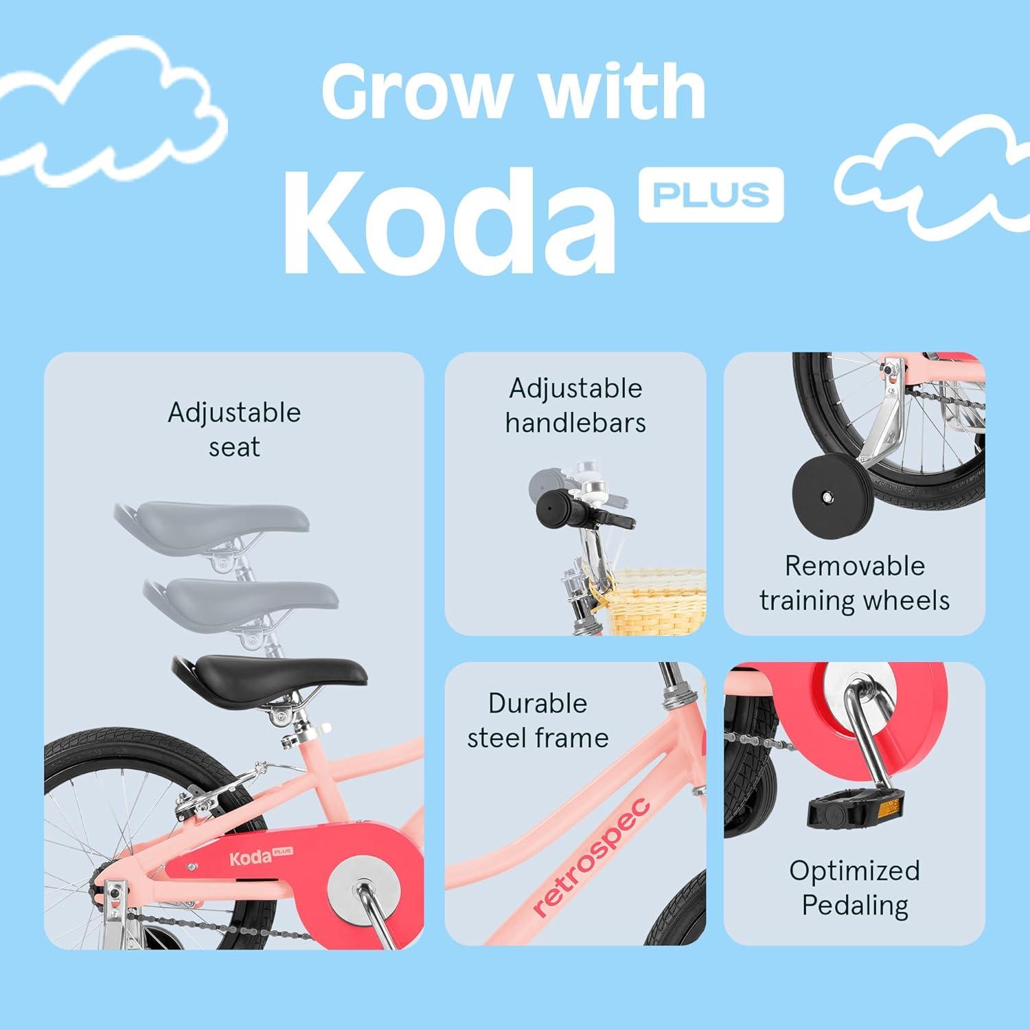 Retrospec Koda Plus Kids Bike for Boys & Girls Ages 4-6 Years – 16″ Children’s Bicycle, Adjustable Seat & Handlebars(Blush)