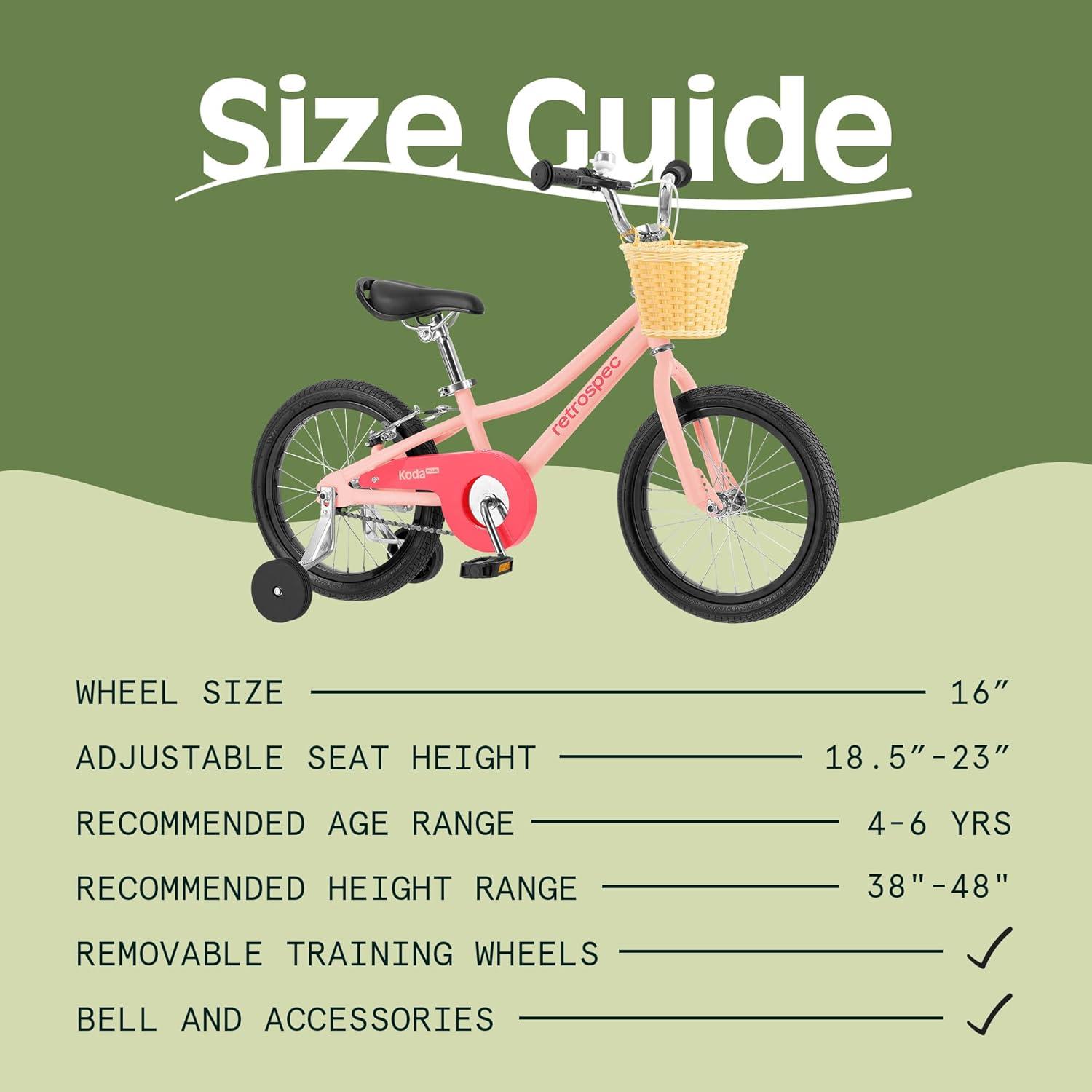 Retrospec Koda Plus Kids Bike for Boys & Girls Ages 4-6 Years – 16″ Children’s Bicycle, Adjustable Seat & Handlebars(Blush)