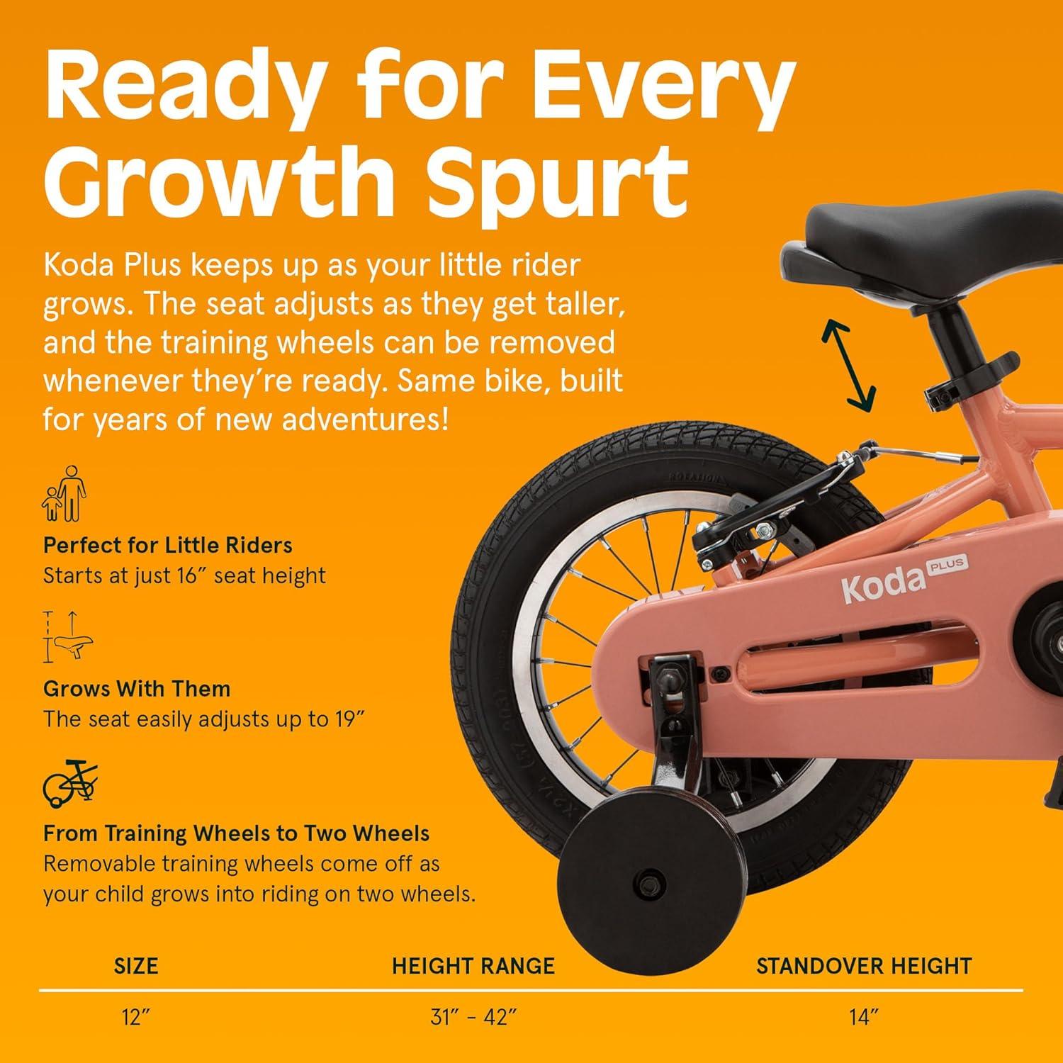 Retrospec Koda Plus Kids Bike for Boys & Girls Ages 2-3 Years – 12″ Children’s Bicycle, Adjustable Seat & Handlebars, Removable Training Wheels, Front Hand Brakes, Rear Coaster Brake & Safety Bell(Rose)