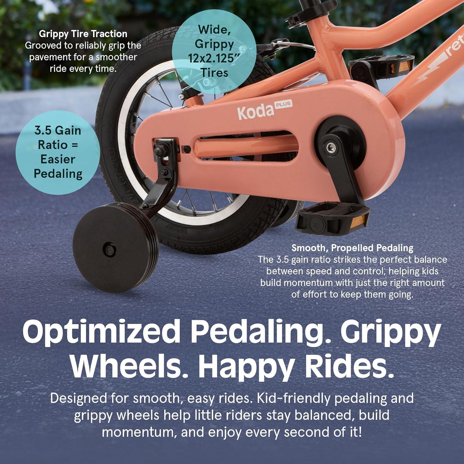Retrospec Koda Plus Kids Bike for Boys & Girls Ages 2-3 Years – 12″ Children’s Bicycle, Adjustable Seat & Handlebars, Removable Training Wheels, Front Hand Brakes, Rear Coaster Brake & Safety Bell(Rose)