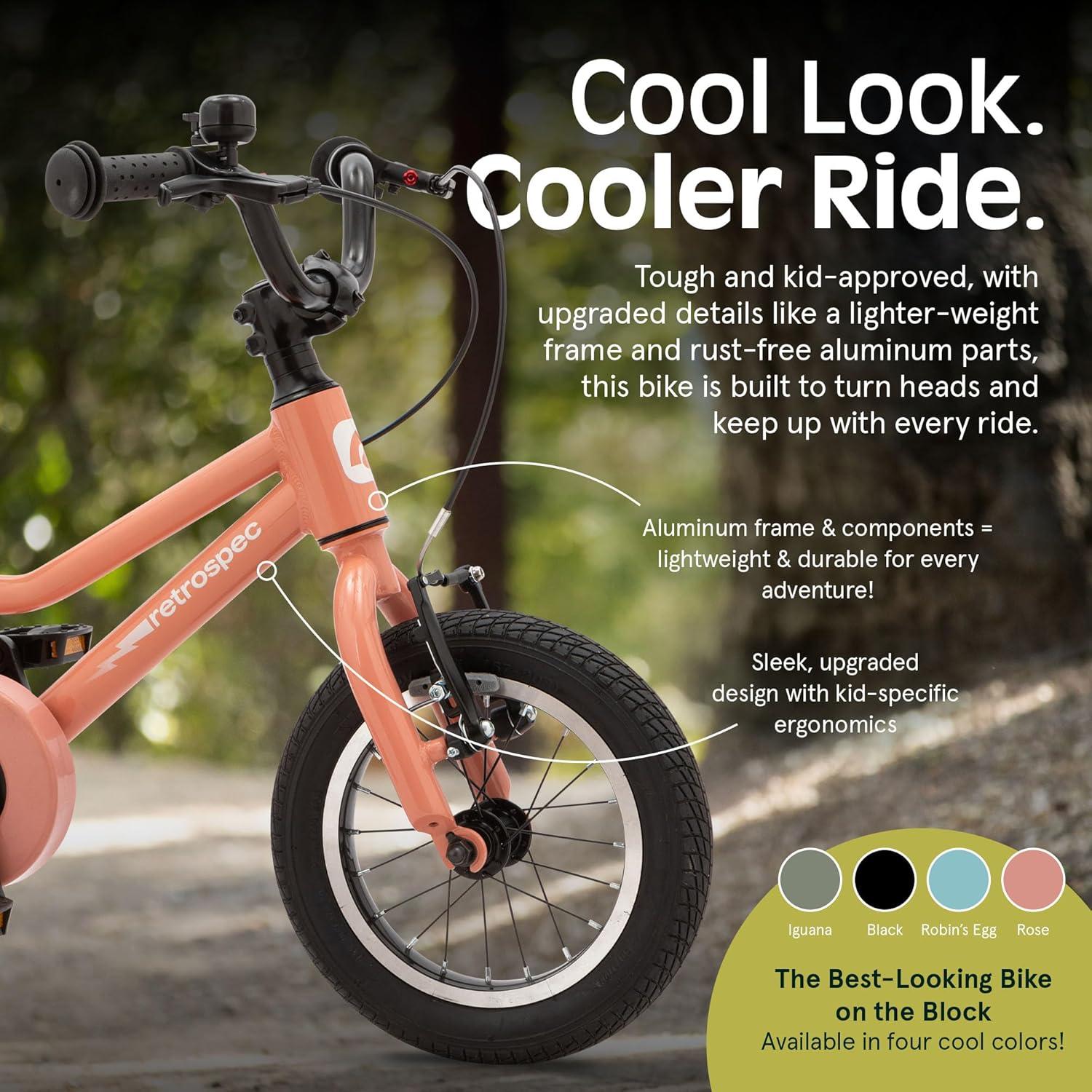 Retrospec Koda Plus Kids Bike for Boys & Girls Ages 2-3 Years – 12″ Children’s Bicycle, Adjustable Seat & Handlebars, Removable Training Wheels, Front Hand Brakes, Rear Coaster Brake & Safety Bell(Rose)