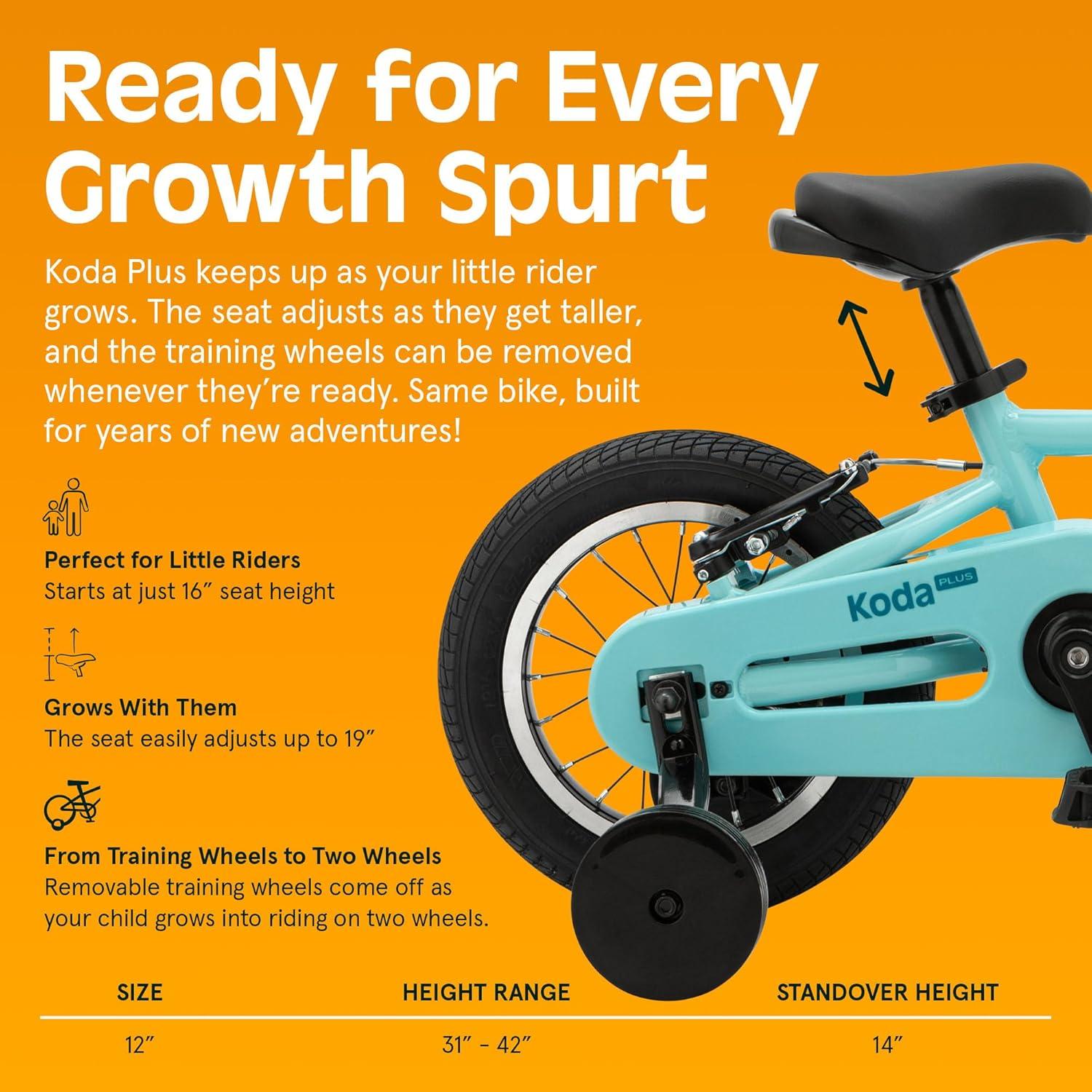 Retrospec Koda Plus Kids Bike for Boys & Girls Ages 2-3 Years – 12″ Children’s Bicycle, Adjustable Seat & Handlebars, Removable Training Wheels, Front Hand Brakes, Rear Coaster Brake & Safety Bell(Robins Egg)