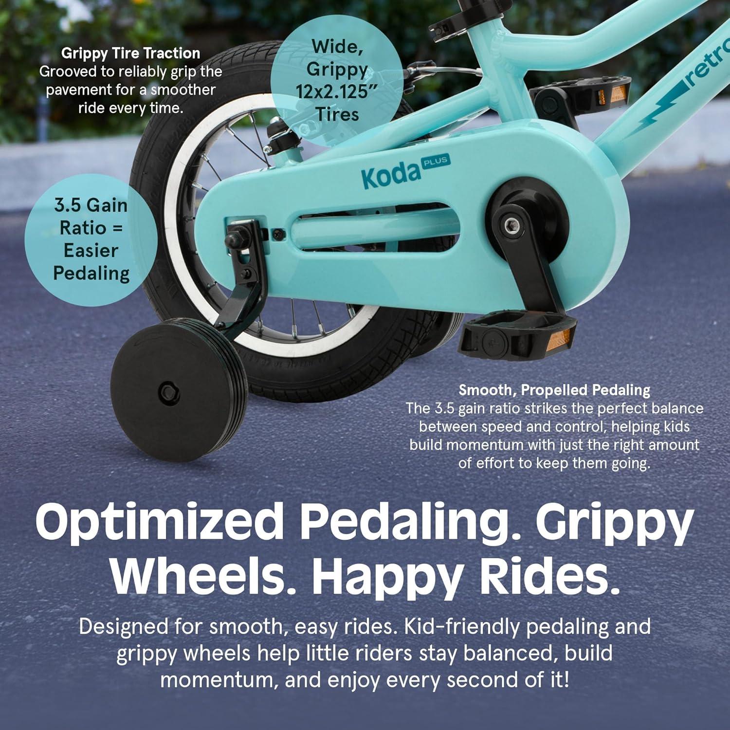 Retrospec Koda Plus Kids Bike for Boys & Girls Ages 2-3 Years – 12″ Children’s Bicycle, Adjustable Seat & Handlebars, Removable Training Wheels, Front Hand Brakes, Rear Coaster Brake & Safety Bell(Robins Egg)