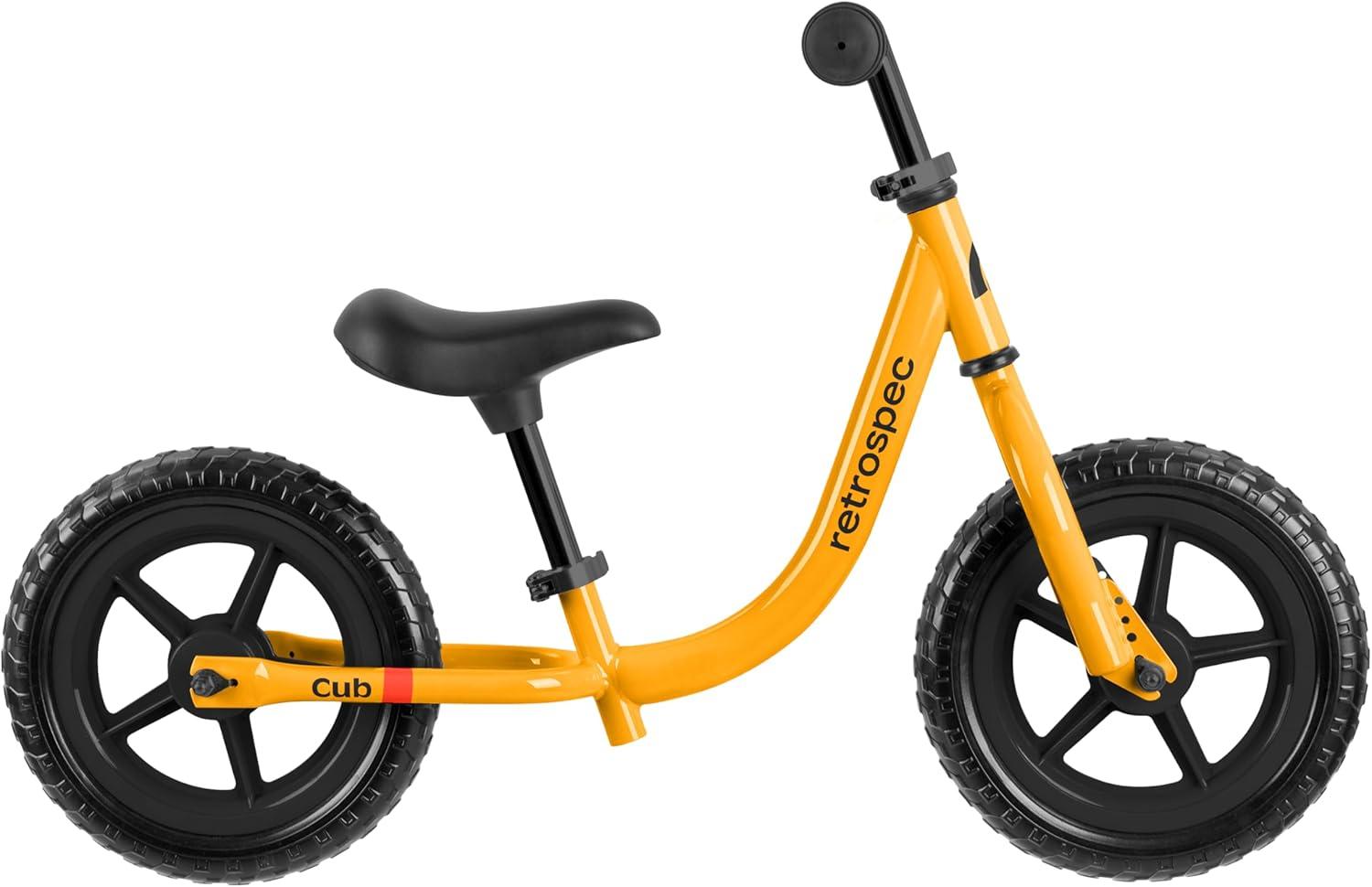 Retrospec Cub Toddler Balance Bike for Ages 18 Months – 3 Years – 12in No-Pedal Beginner Bicycle with Adjustable Seat, Puncture-Proof Tires & Safe Low Frame Design(Saffron)