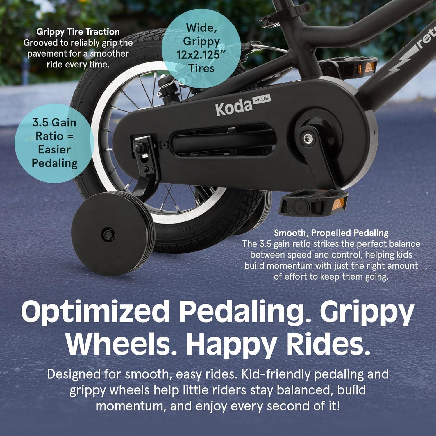 Retrospec Koda Plus Kids Bike for Boys & Girls Ages 2-3 Years – 12″ Children’s Bicycle, Adjustable Seat & Handlebars, Removable Training Wheels, Front Hand Brakes, Rear Coaster Brake & Safety Bell(Matte Black)