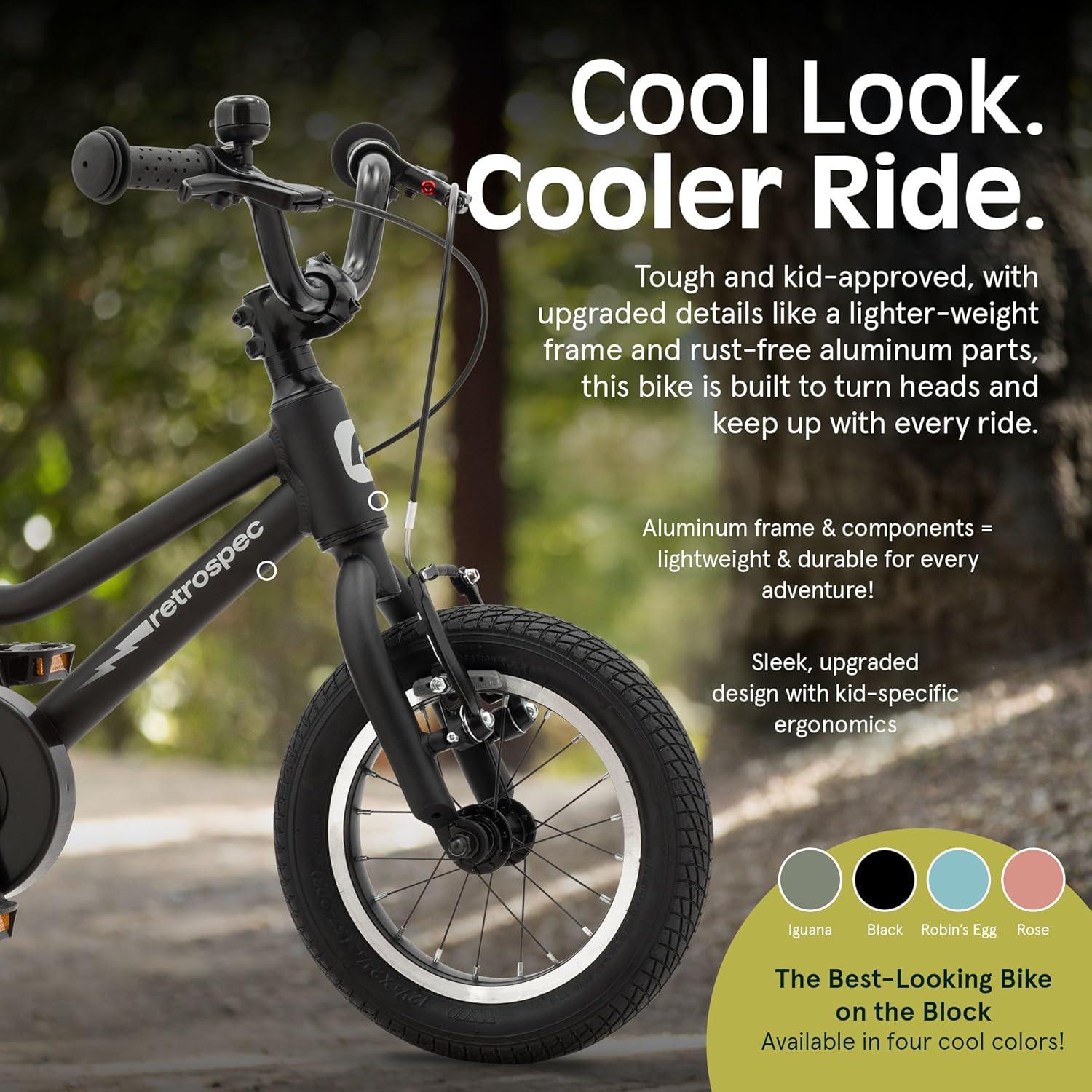 Retrospec Koda Plus Kids Bike for Boys & Girls Ages 2-3 Years – 12″ Children’s Bicycle, Adjustable Seat & Handlebars, Removable Training Wheels, Front Hand Brakes, Rear Coaster Brake & Safety Bell(Matte Black)