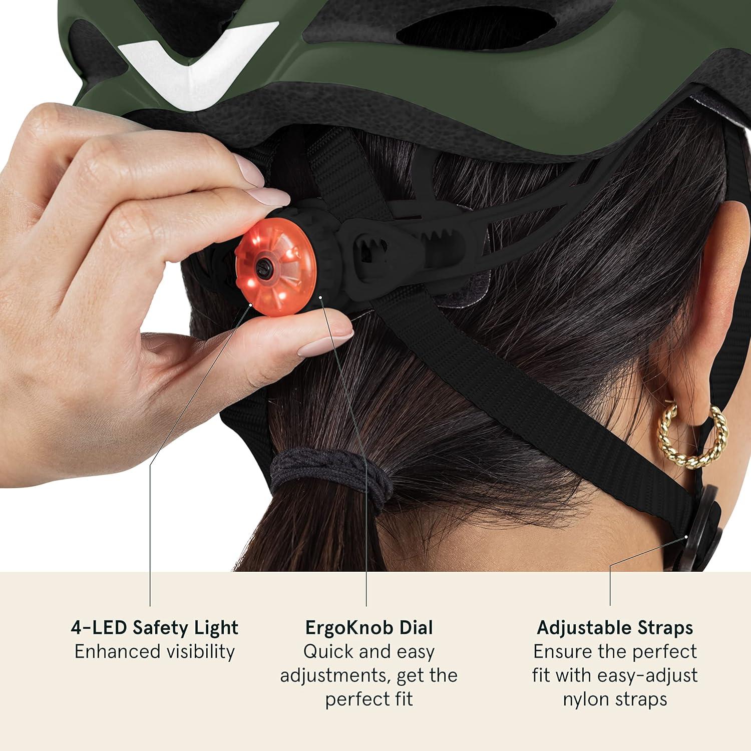 Retrospec Silas Road Bike Helmet with 24 Air Vents & Built-in LED Safety Light – Adjustable Adult Cycling Protection 54-61cm – Padded & Lightweight Design(Matte Forest)