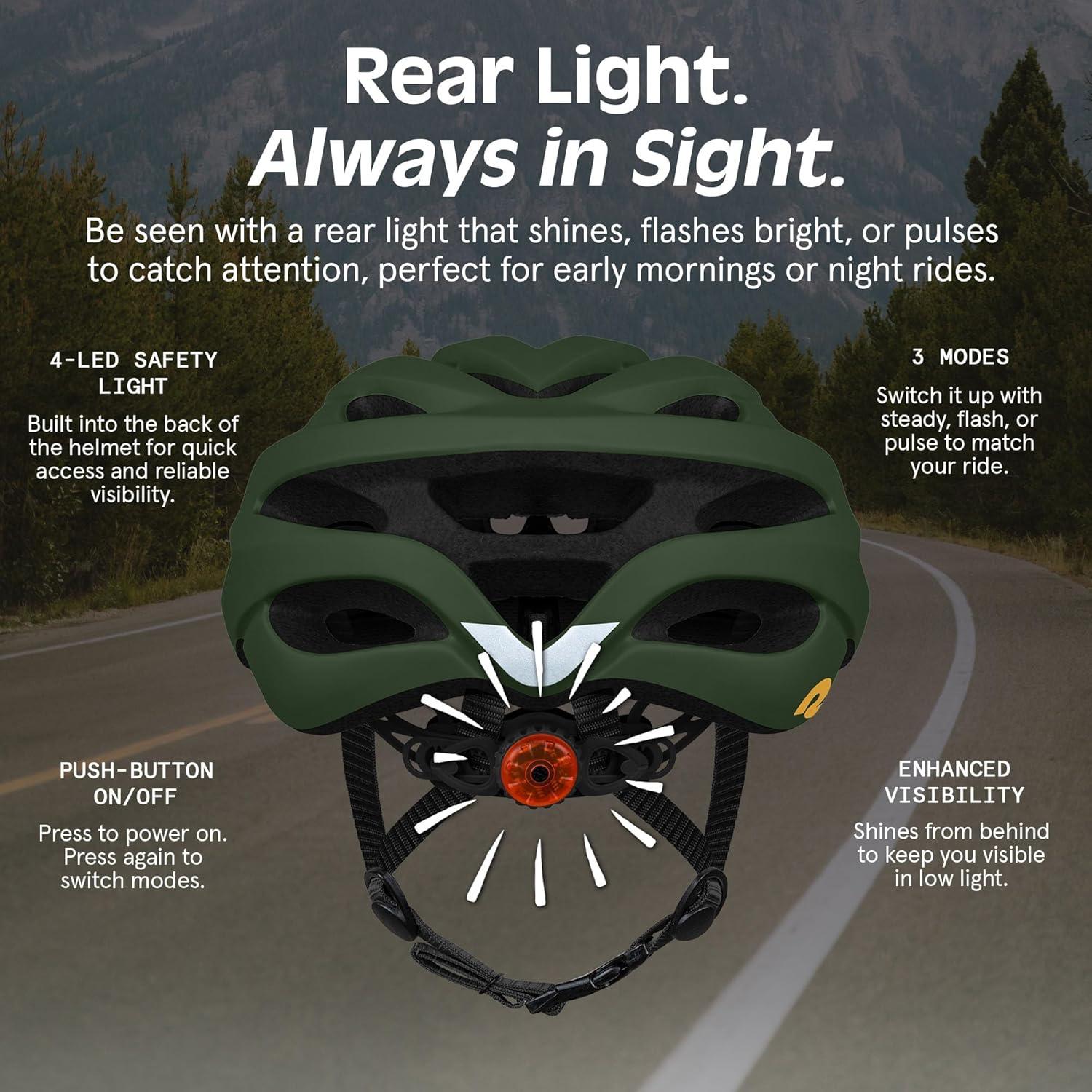 Retrospec Silas Road Bike Helmet with 24 Air Vents & Built-in LED Safety Light – Adjustable Adult Cycling Protection 54-61cm – Padded & Lightweight Design(Matte Forest)