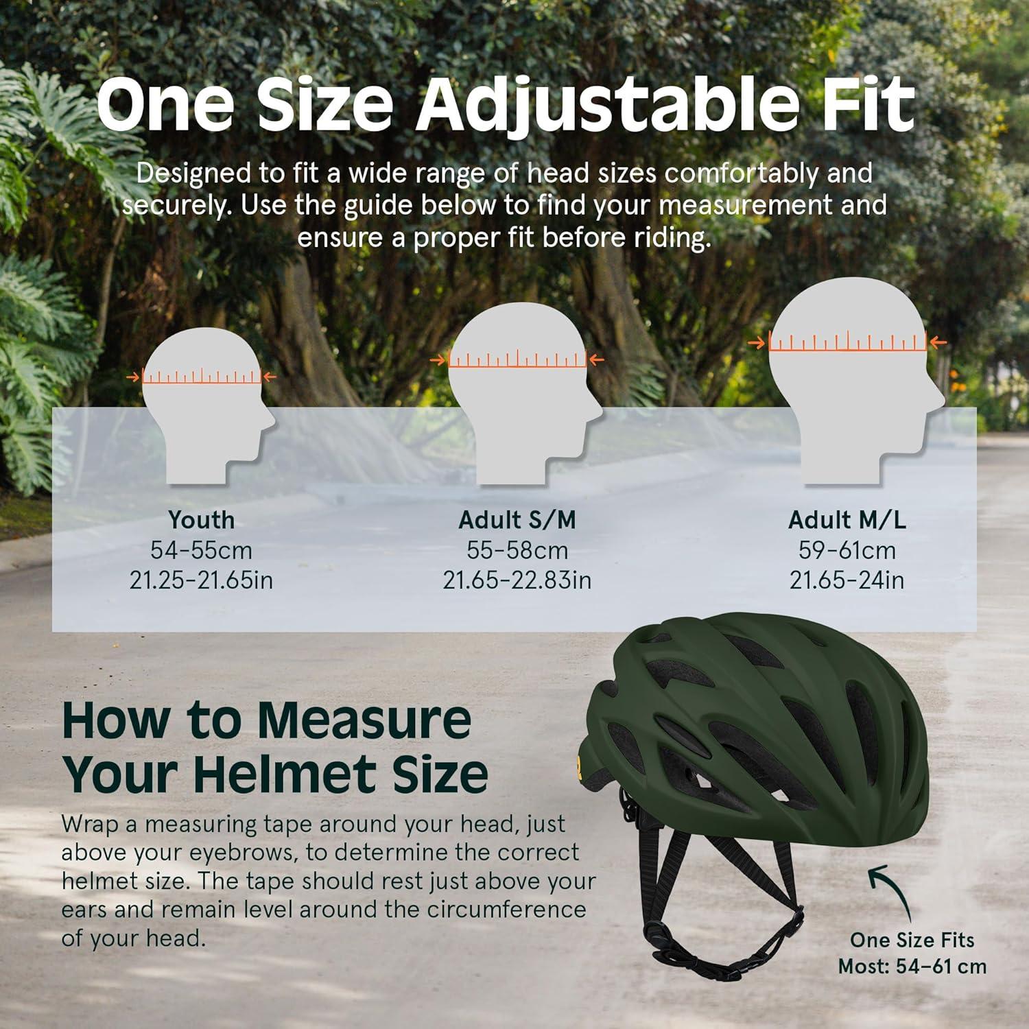 Retrospec Silas Road Bike Helmet with 24 Air Vents & Built-in LED Safety Light – Adjustable Adult Cycling Protection 54-61cm – Padded & Lightweight Design(Matte Forest)