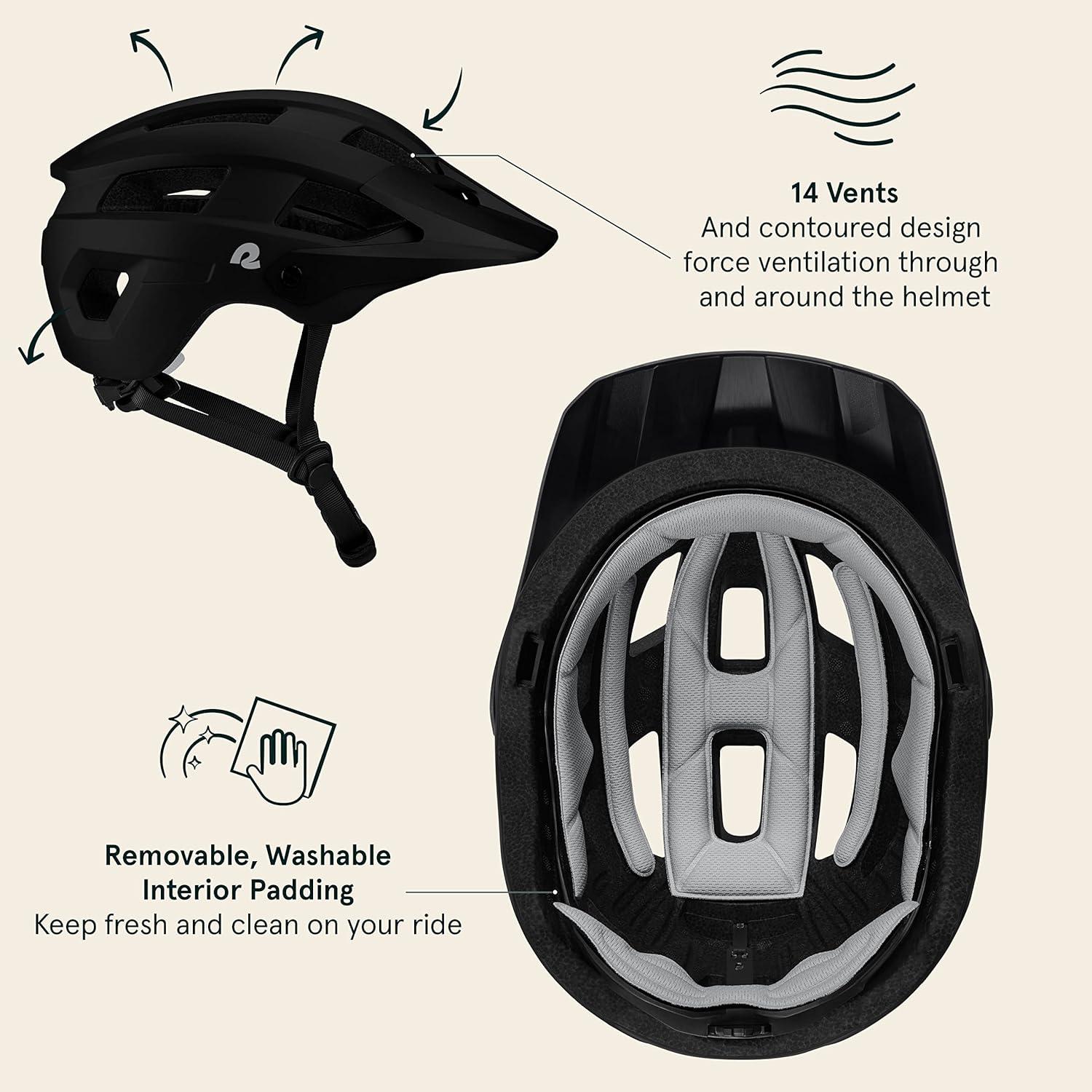 Retrospec Rowan Mountain Bike Helmet with Adjustable ErgoKnob Fit System – 14 Ventilation Ports, Removable Visor & EPS Foam Interior – Lightweight MTB Protection(Matte Black)