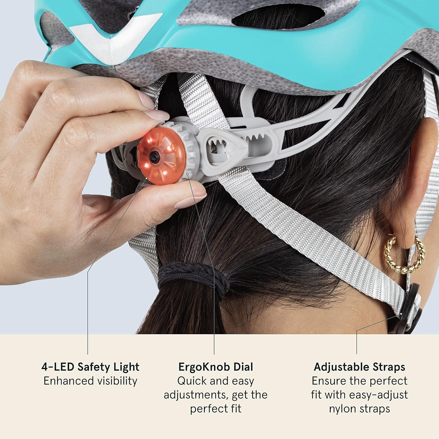 Retrospec Silas Road Bike Helmet with 24 Air Vents & Built-in LED Safety Light – Adjustable Adult Cycling Protection 54-61cm – Padded & Lightweight Design(Matte Teal)