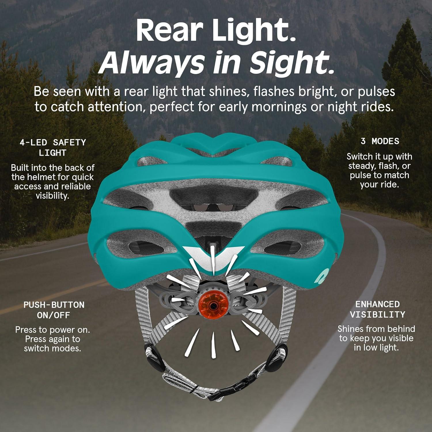 Retrospec Silas Road Bike Helmet with 24 Air Vents & Built-in LED Safety Light – Adjustable Adult Cycling Protection 54-61cm – Padded & Lightweight Design(Matte Teal)