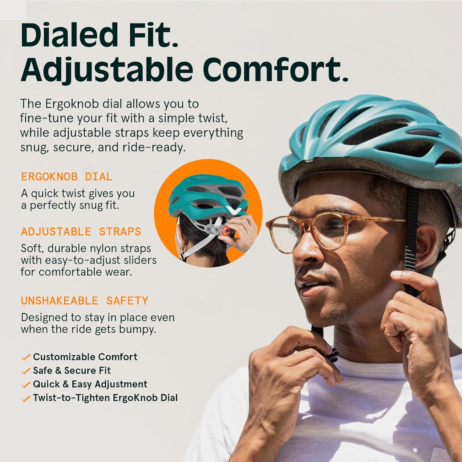 Retrospec Silas Road Bike Helmet with 24 Air Vents & Built-in LED Safety Light – Adjustable Adult Cycling Protection 54-61cm – Padded & Lightweight Design(Matte Teal)