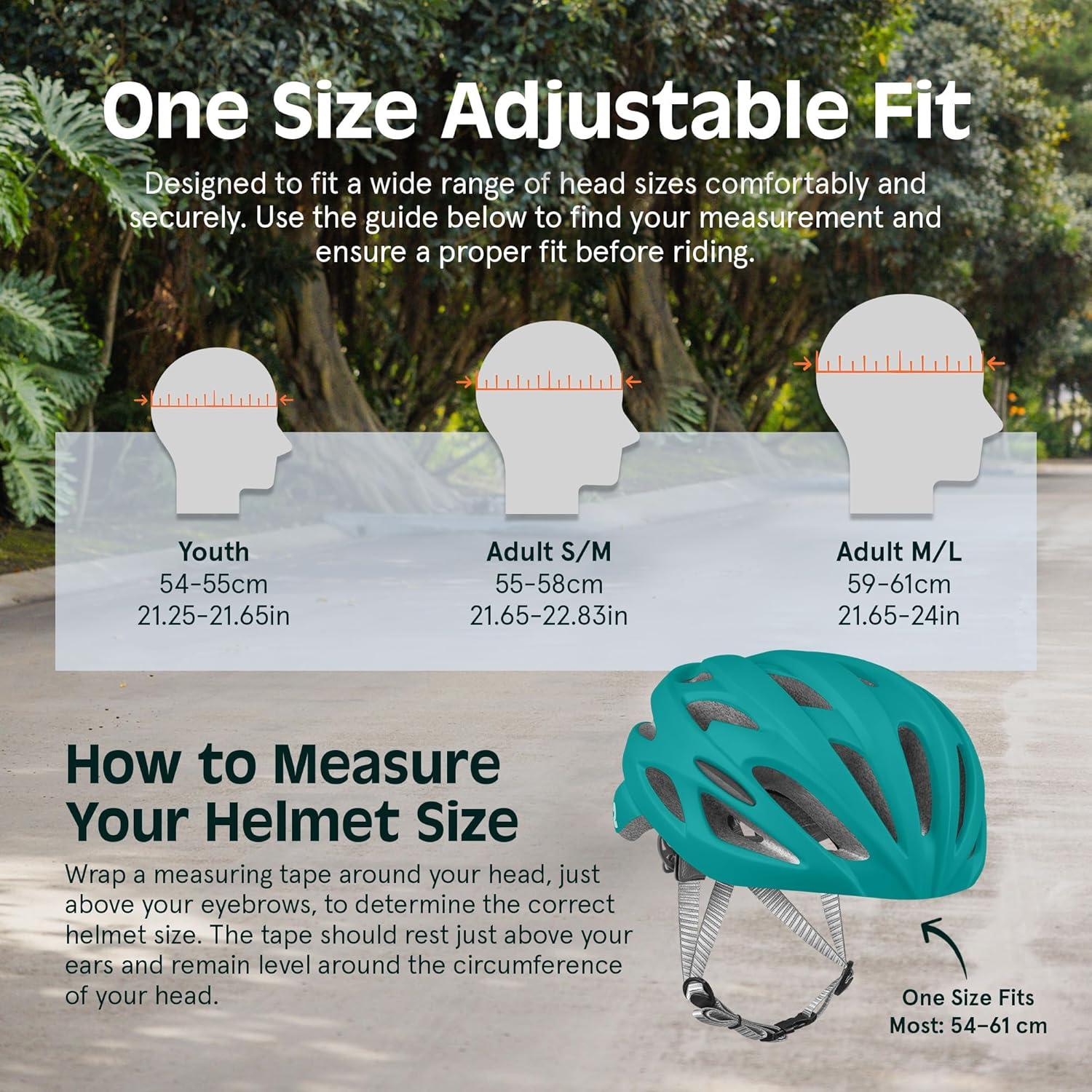 Retrospec Silas Road Bike Helmet with 24 Air Vents & Built-in LED Safety Light – Adjustable Adult Cycling Protection 54-61cm – Padded & Lightweight Design(Matte Teal)