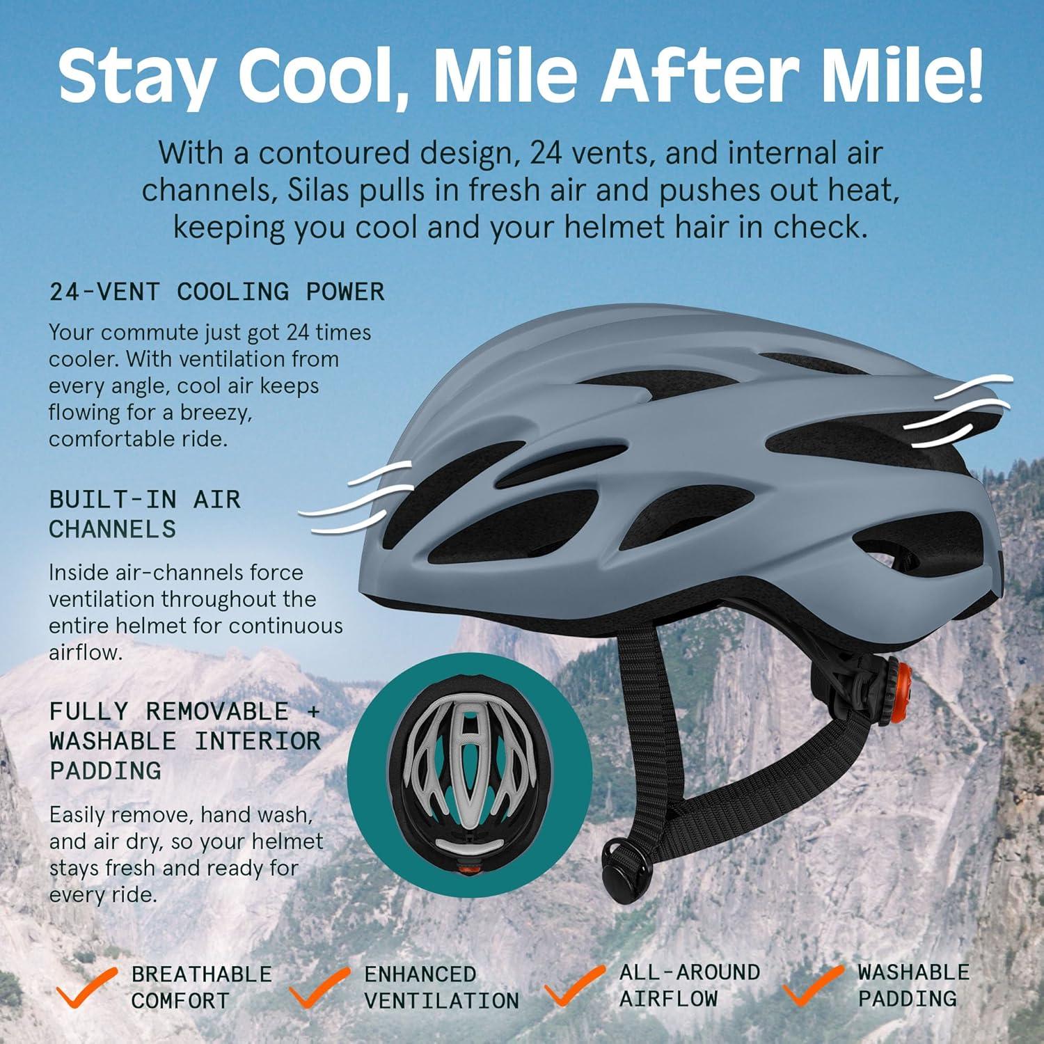 Retrospec Silas Road Bike Helmet with 24 Air Vents & Built-in LED Safety Light – Adjustable Adult Cycling Protection 54-61cm – Padded & Lightweight Design(Matte Graphite)