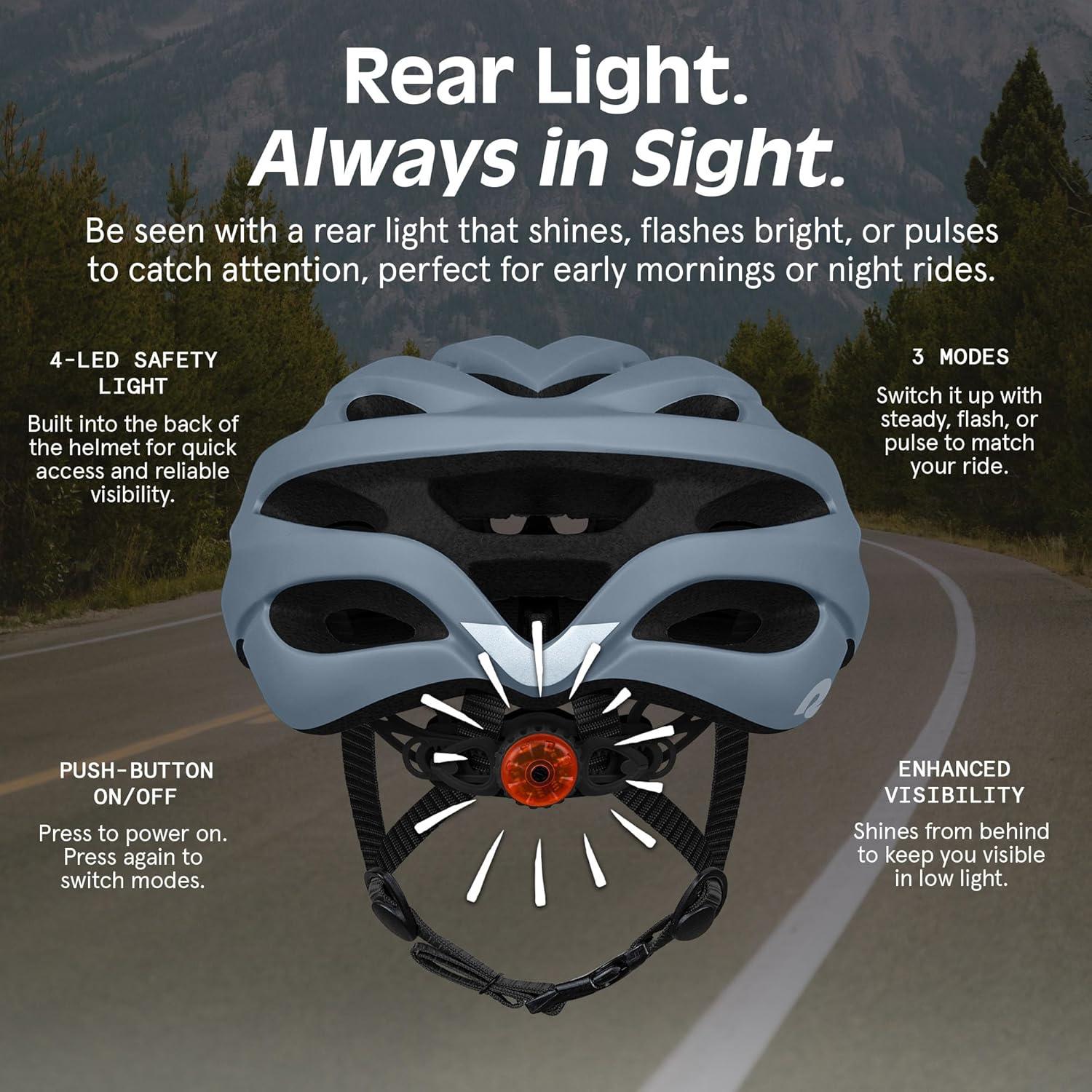 Retrospec Silas Road Bike Helmet with 24 Air Vents & Built-in LED Safety Light – Adjustable Adult Cycling Protection 54-61cm – Padded & Lightweight Design(Matte Graphite)