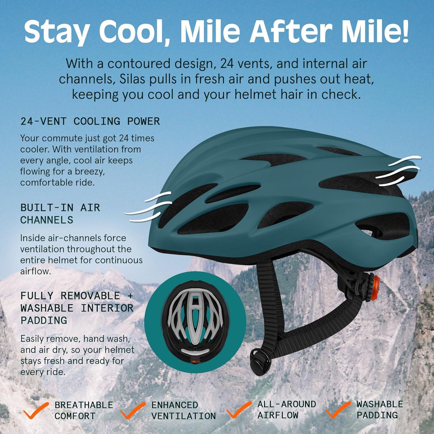 Retrospec Silas Road Bike Helmet with 24 Air Vents & Built-in LED Safety Light – Adjustable Adult Cycling Protection 54-61cm – Padded & Lightweight Design(Matte Superior Blue)