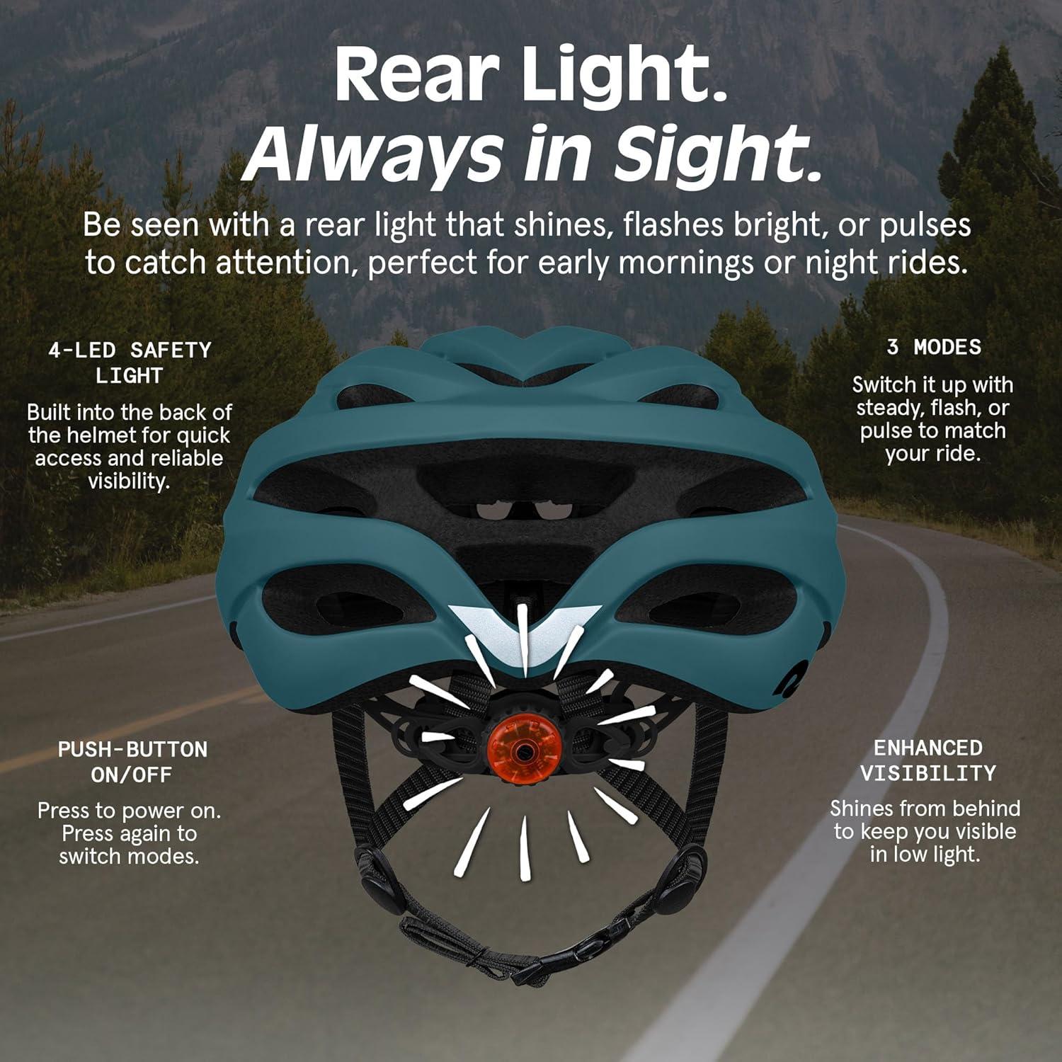 Retrospec Silas Road Bike Helmet with 24 Air Vents & Built-in LED Safety Light – Adjustable Adult Cycling Protection 54-61cm – Padded & Lightweight Design(Matte Superior Blue)