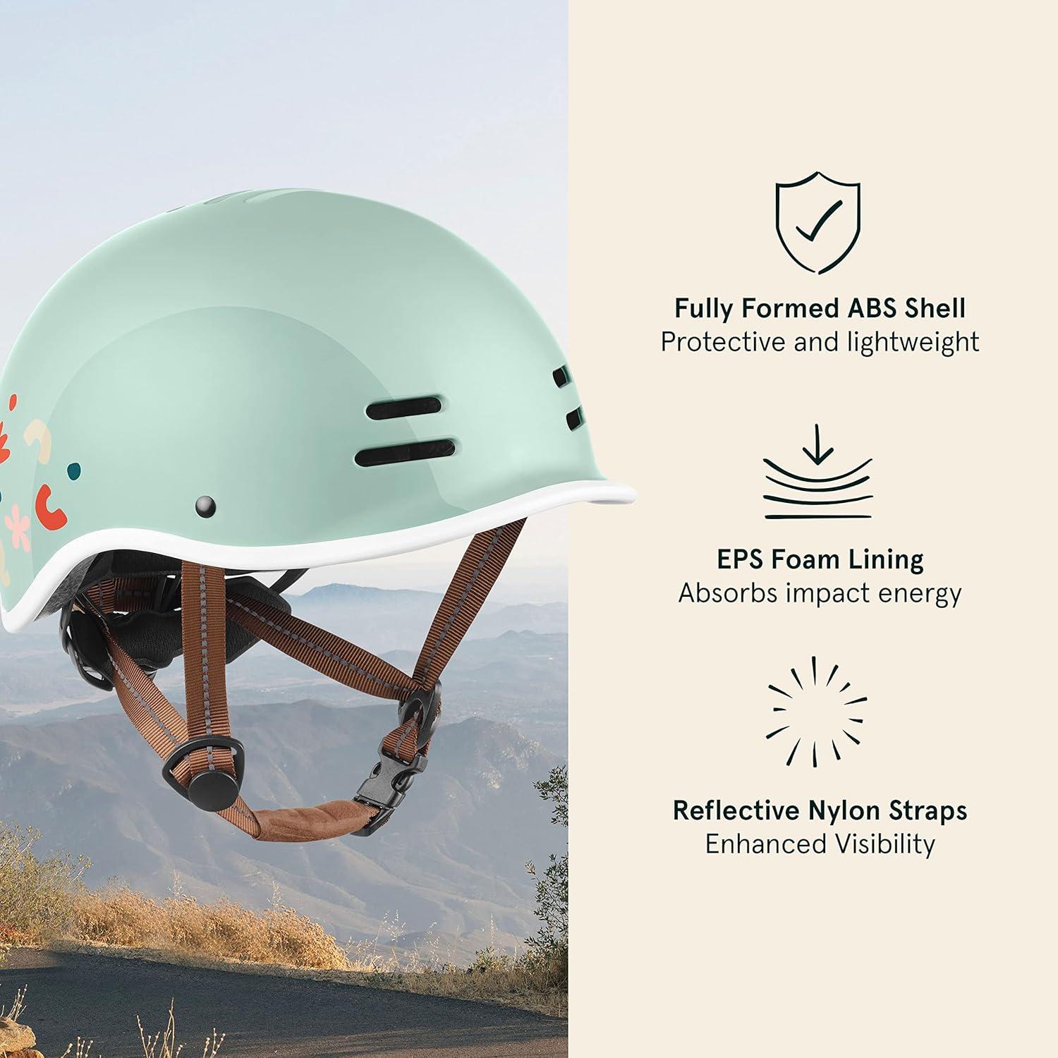 Retrospec Remi Kids Bike Helmet with Built-in Sun Visor – Adjustable Youth & Toddler Safety Gear for Cycling, Skating & Scooters – 11 Air Vents, Washable Padding & Reflective Straps(Matcha Bloom)