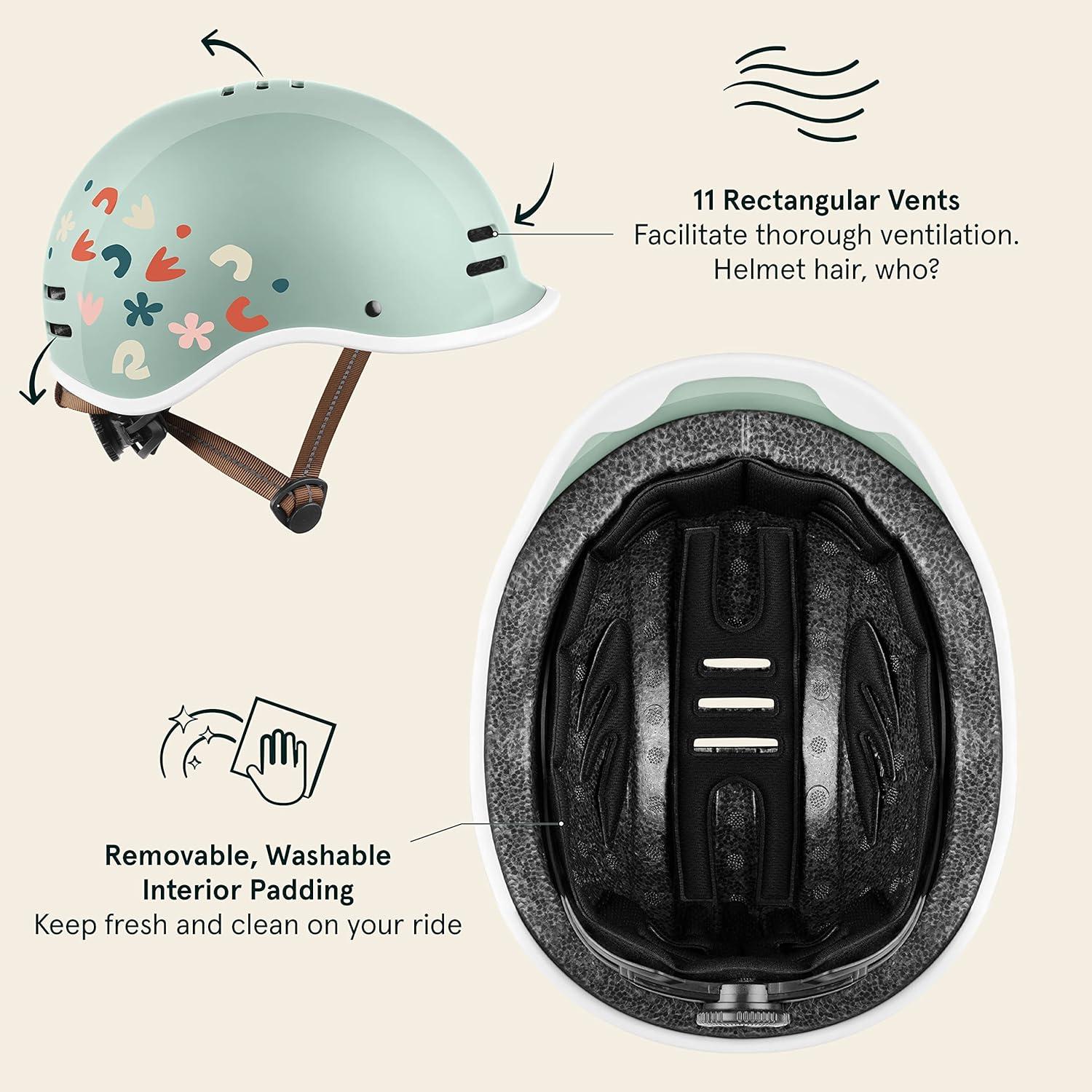 Retrospec Remi Kids Bike Helmet with Built-in Sun Visor – Adjustable Youth & Toddler Safety Gear for Cycling, Skating & Scooters – 11 Air Vents, Washable Padding & Reflective Straps(Matcha Bloom)