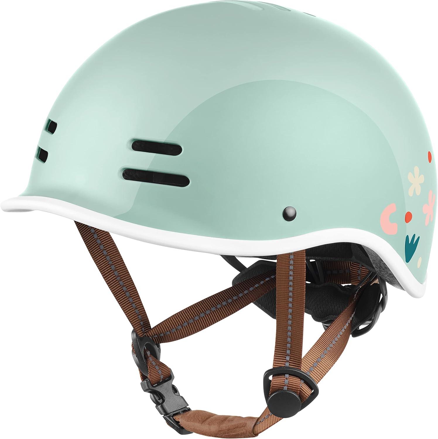 Retrospec Remi Kids Bike Helmet with Built-in Sun Visor – Adjustable Youth & Toddler Safety Gear for Cycling, Skating & Scooters – 11 Air Vents, Washable Padding & Reflective Straps(Matcha Bloom)