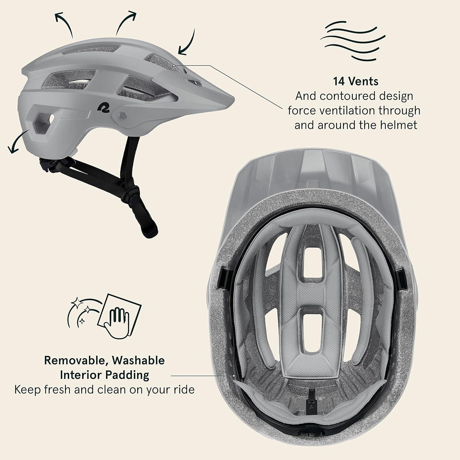 Retrospec Rowan Mountain Bike Helmet with Adjustable ErgoKnob Fit System – 14 Ventilation Ports, Removable Visor & EPS Foam Interior – Lightweight MTB Protection(Matte Stone)