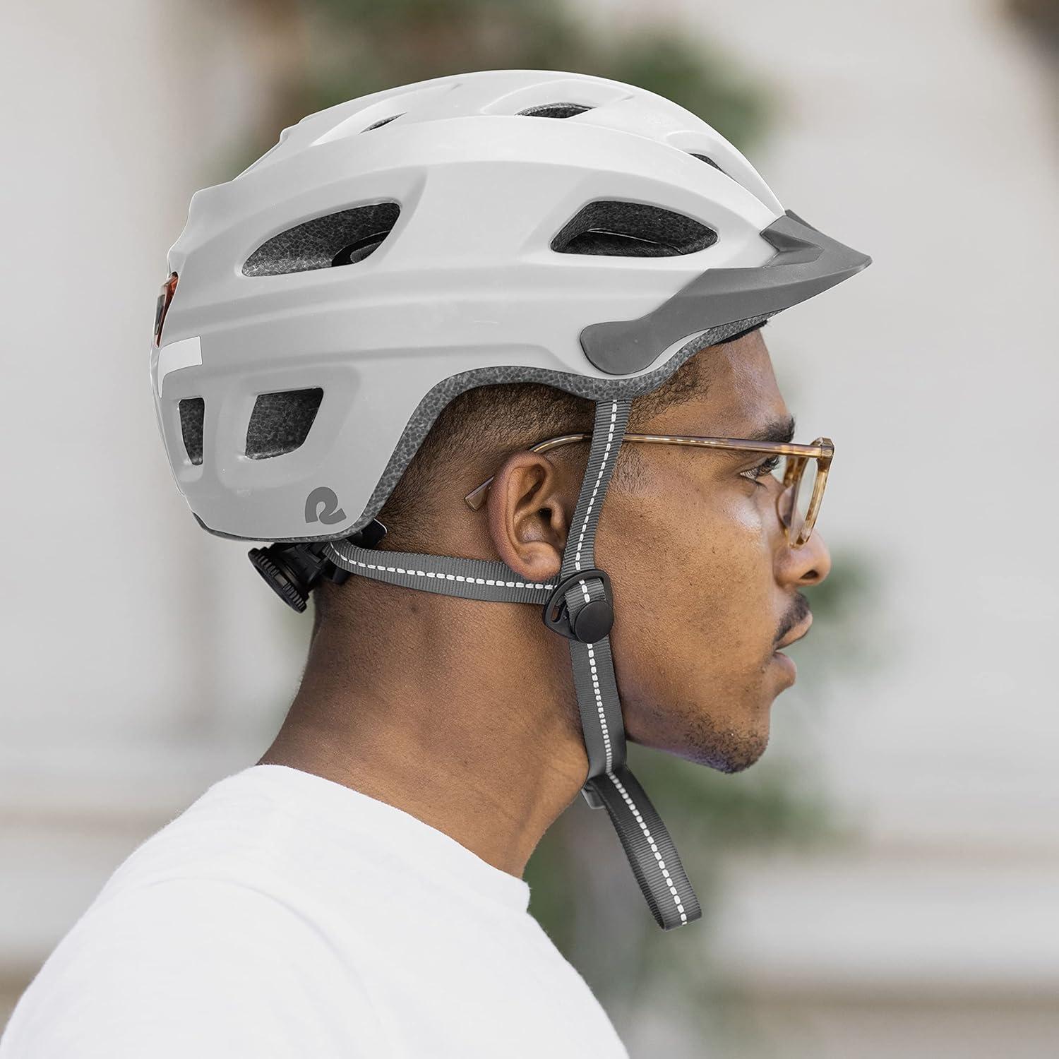 Retrospec Lennon Adult Bike Helmet with LED Safety Light Adjustable Dial & Removable Visor – Adjustable Bicycle Cycling Helmet for Men & Women(Matte White)
