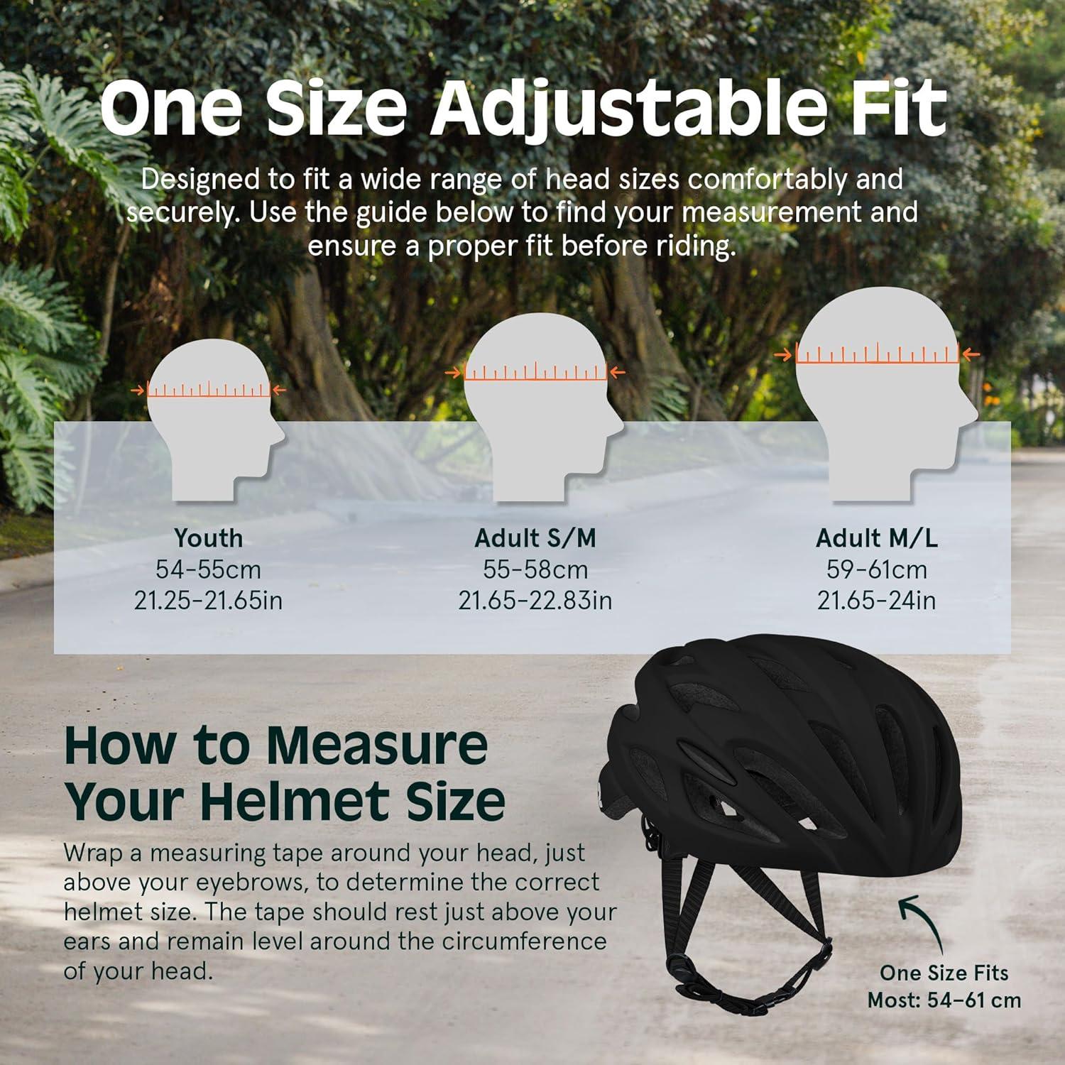 Retrospec Silas Road Bike Helmet with 24 Air Vents & Built-in LED Safety Light – Adjustable Adult Cycling Protection 54-61cm – Padded & Lightweight Design(Matte Black)