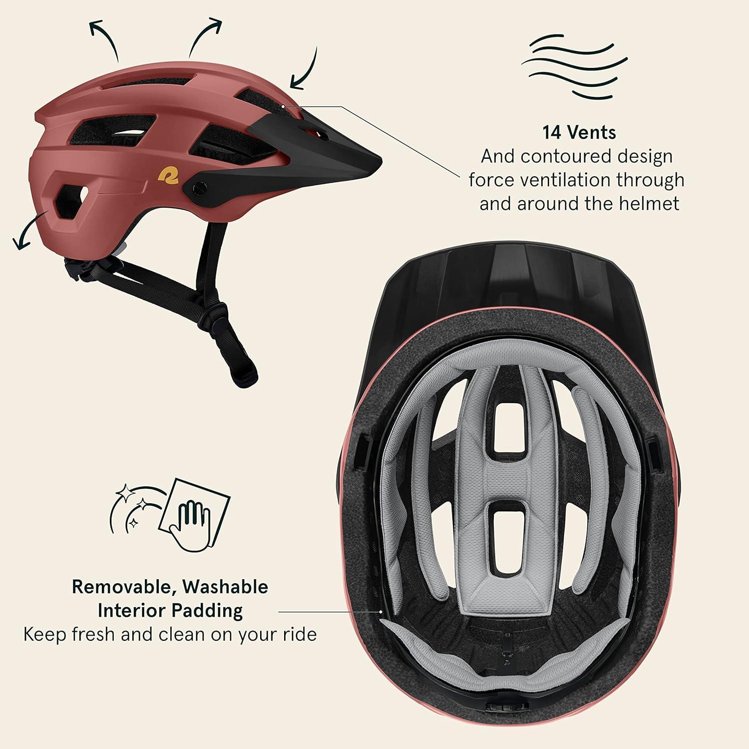 Retrospec Rowan Mountain Bike Helmet with Adjustable ErgoKnob Fit System – 14 Ventilation Ports, Removable Visor & EPS Foam Interior – Lightweight MTB Protection(Matte Adobe)