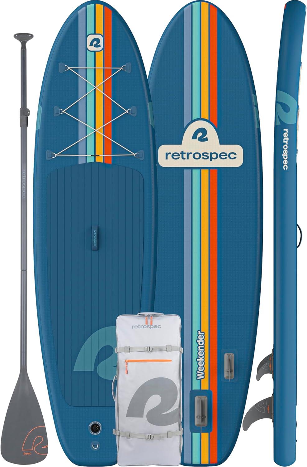Retrospec Weekender Inflatable Stand Up Paddle Board Includes Paddle, Pump, and Accessories 10’6 Lightweight iSUP, Puncture Resistant Inflatable Paddle Board for Adults(Navy Zion)