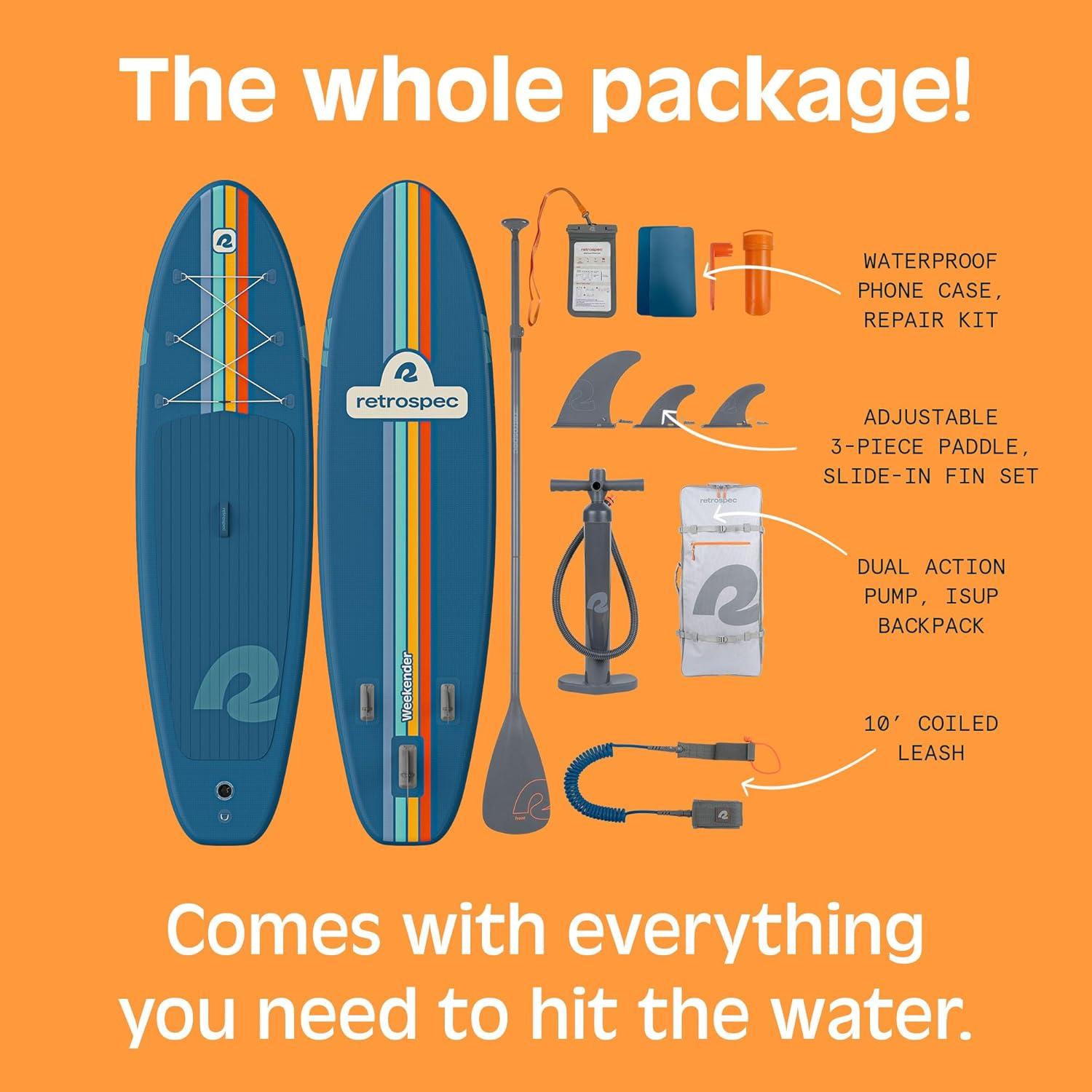 Retrospec Weekender Inflatable Stand Up Paddle Board Includes Paddle, Pump, and Accessories 10’6 Lightweight iSUP, Puncture Resistant Inflatable Paddle Board for Adults(Navy Zion)