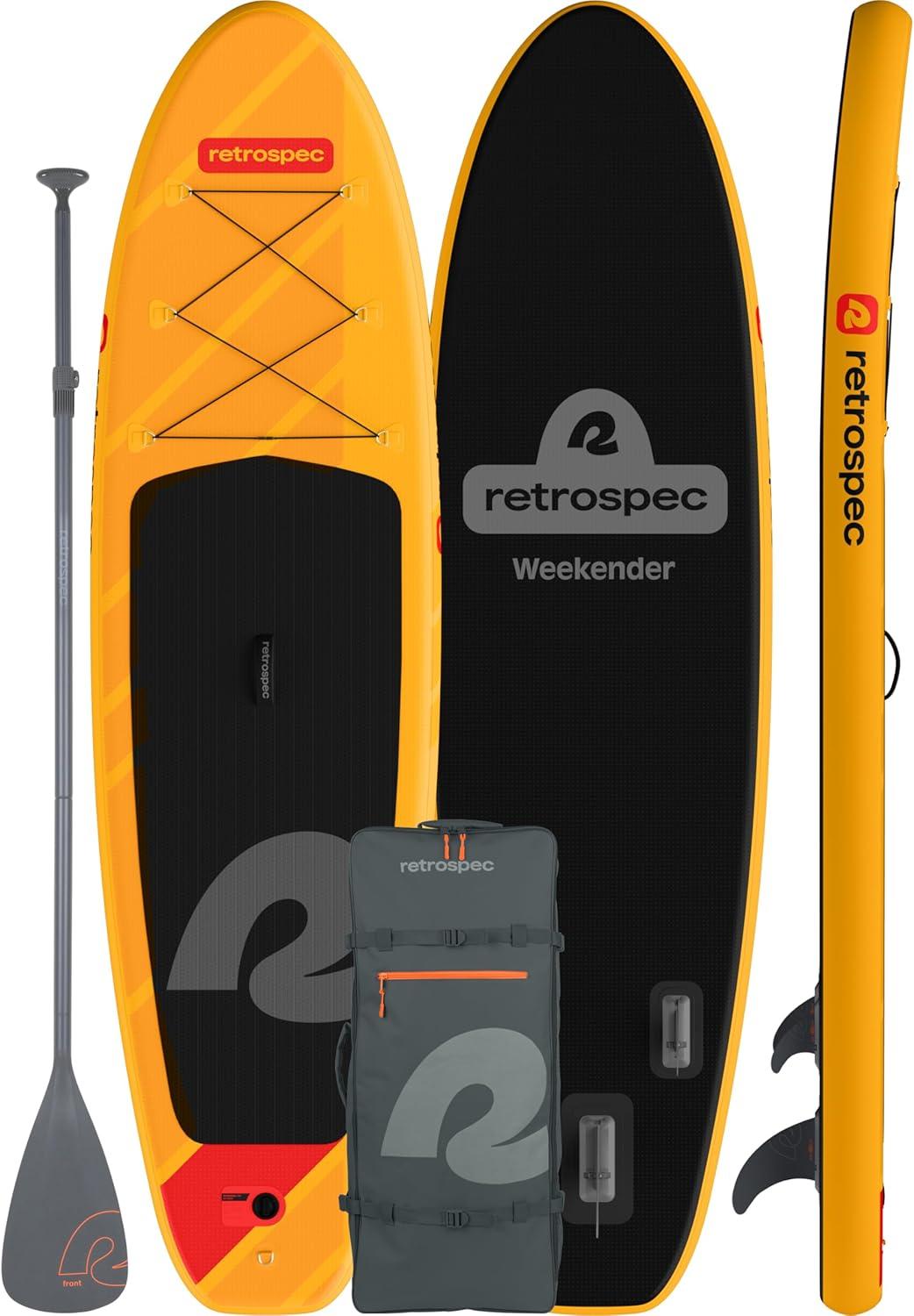 Retrospec Weekender Inflatable Stand Up Paddle Board Includes Paddle, Pump, and Accessories 10’6 Lightweight iSUP, Puncture Resistant Inflatable Paddle Board for Adults(Sunglow 1)