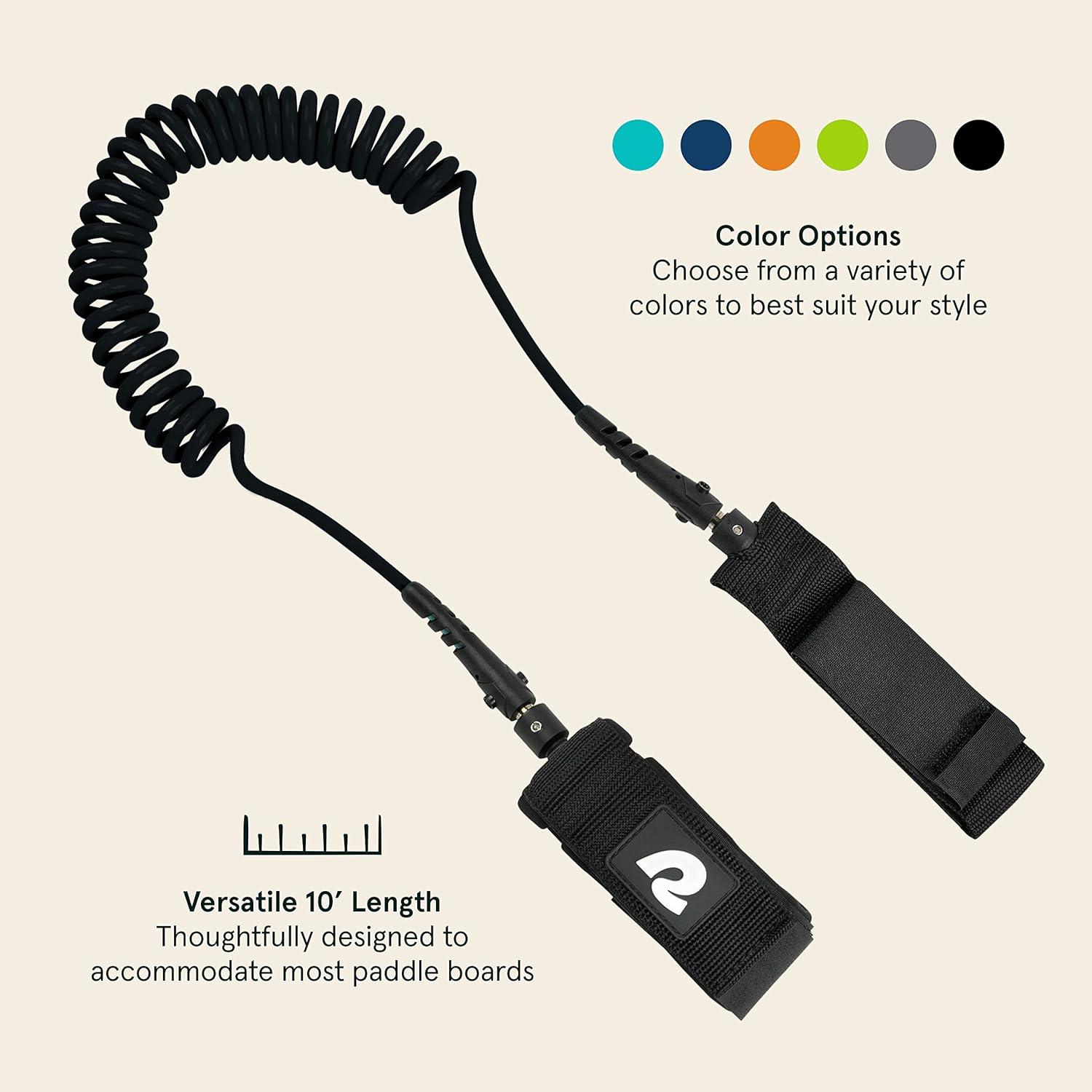 Retrospec Weekender 10′ Paddle Board Safety Leash, Coiled for Stand Up Paddleboards(Legacy Black)
