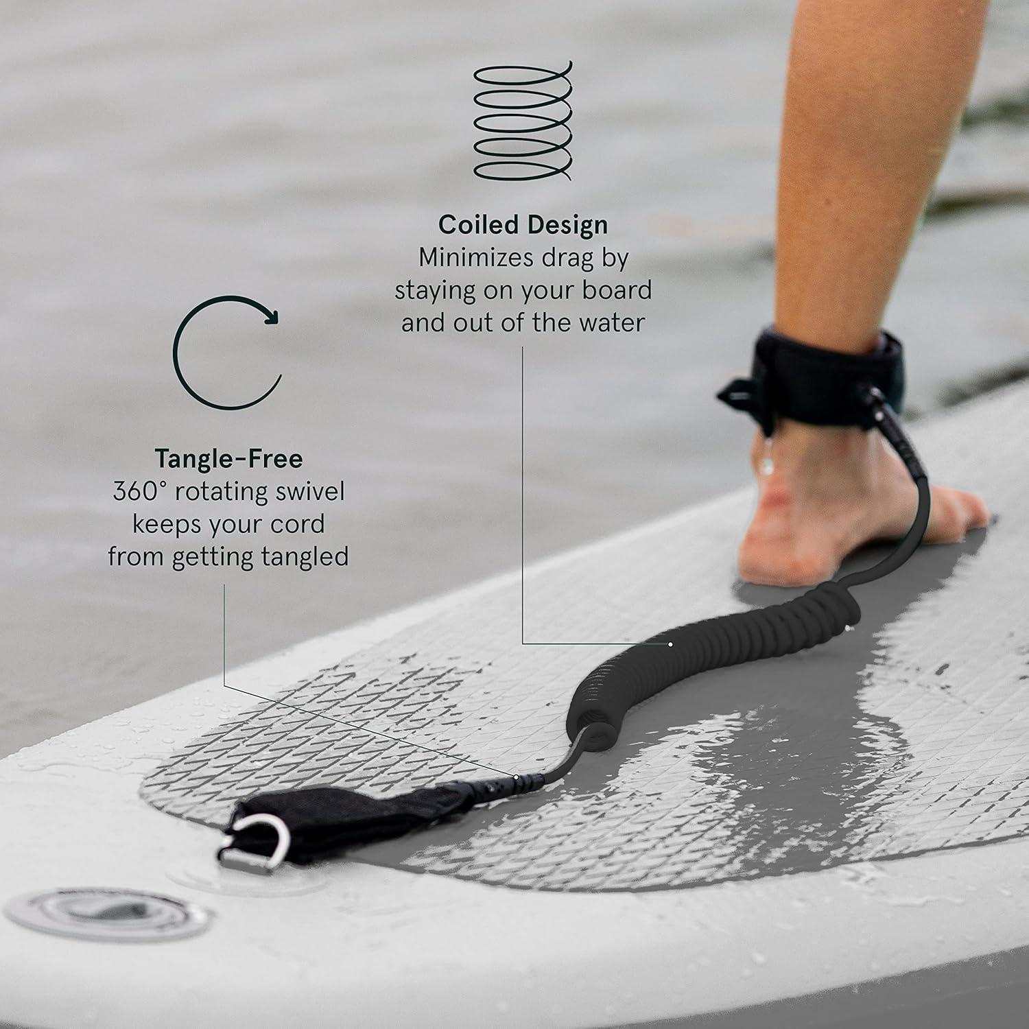 Retrospec Weekender 10′ Paddle Board Safety Leash, Coiled for Stand Up Paddleboards(Legacy Black)
